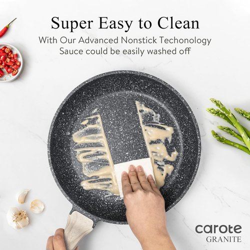 CAROTE Non-Stick Frying Pan - Healthy Granite Chef Skillet | Induction Compatible, 12" Black