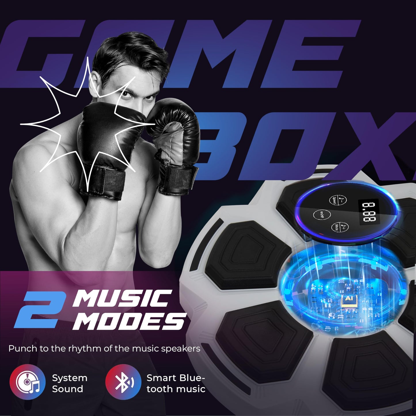 PHYLOKS™ Music Boxing Machine with Gloves, 9 Speeds & 9 Modes, Bring The Boxing Arena Home with Smart Reflex Lights, Music Punching Trainer for Home Fitness & Fun