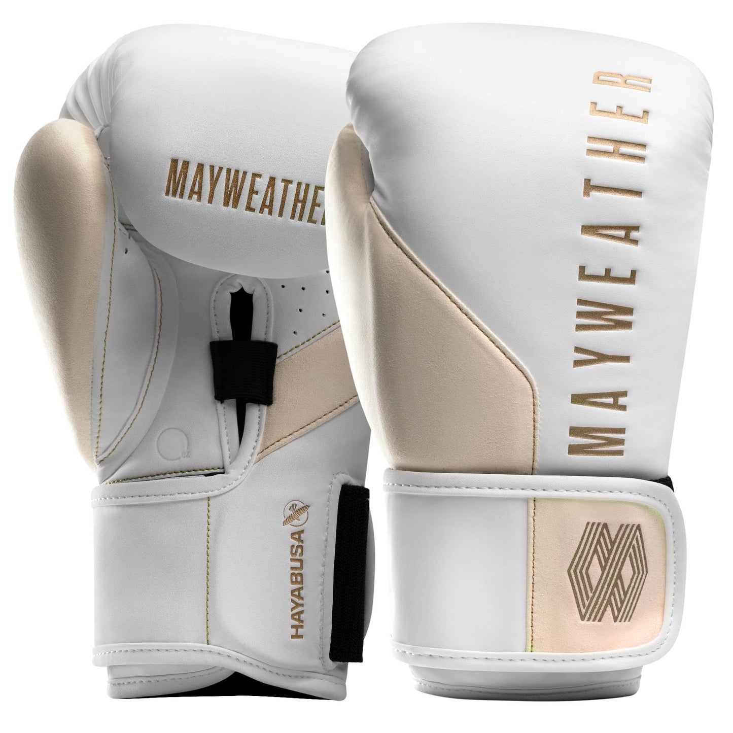 Hayabusa Mayweather Champ Boxing Gloves for Men and Women - White/Gold, 16oz