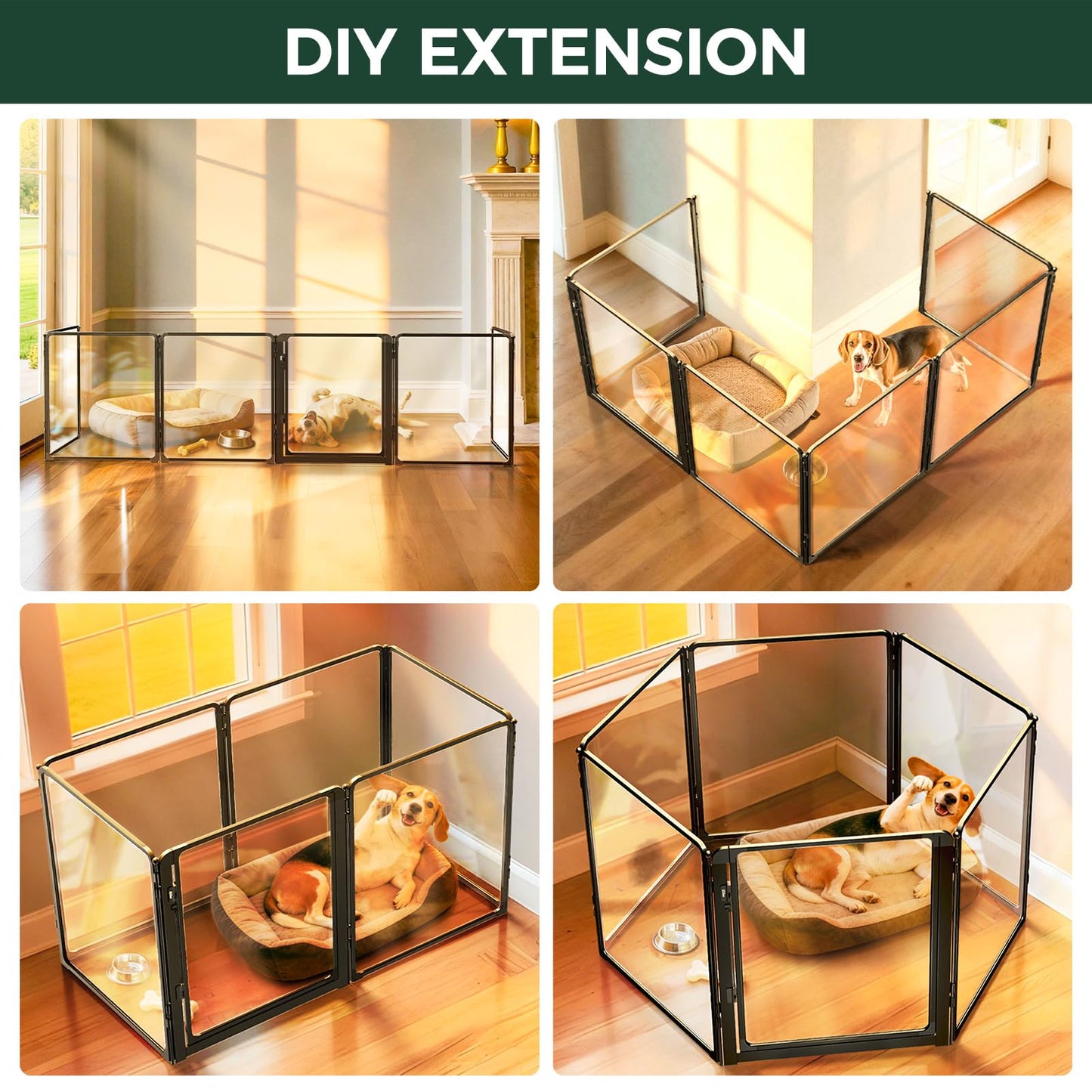 FXW AuraSpace Pro Acrylic Indoor Dog Playpen, Heavy-Duty with Metal Frame, 32" Height 6 Panels for Small and Medium Dogs, Black│Patented