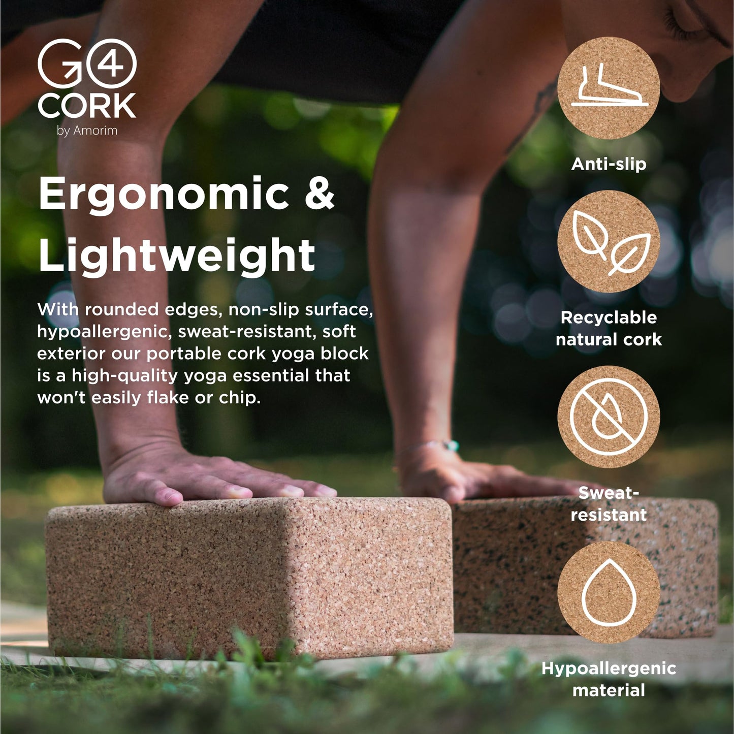 Go4Cork Cork Yoga Block for Yoga, Pilates & Meditation | Non-Slip, Non-Toxic, Hypoallergenic, Sustainable, Lightweight Large Yoga Block, 9" x 6" x 4", (Cork Fusion) | Yogi Workout & Exercise