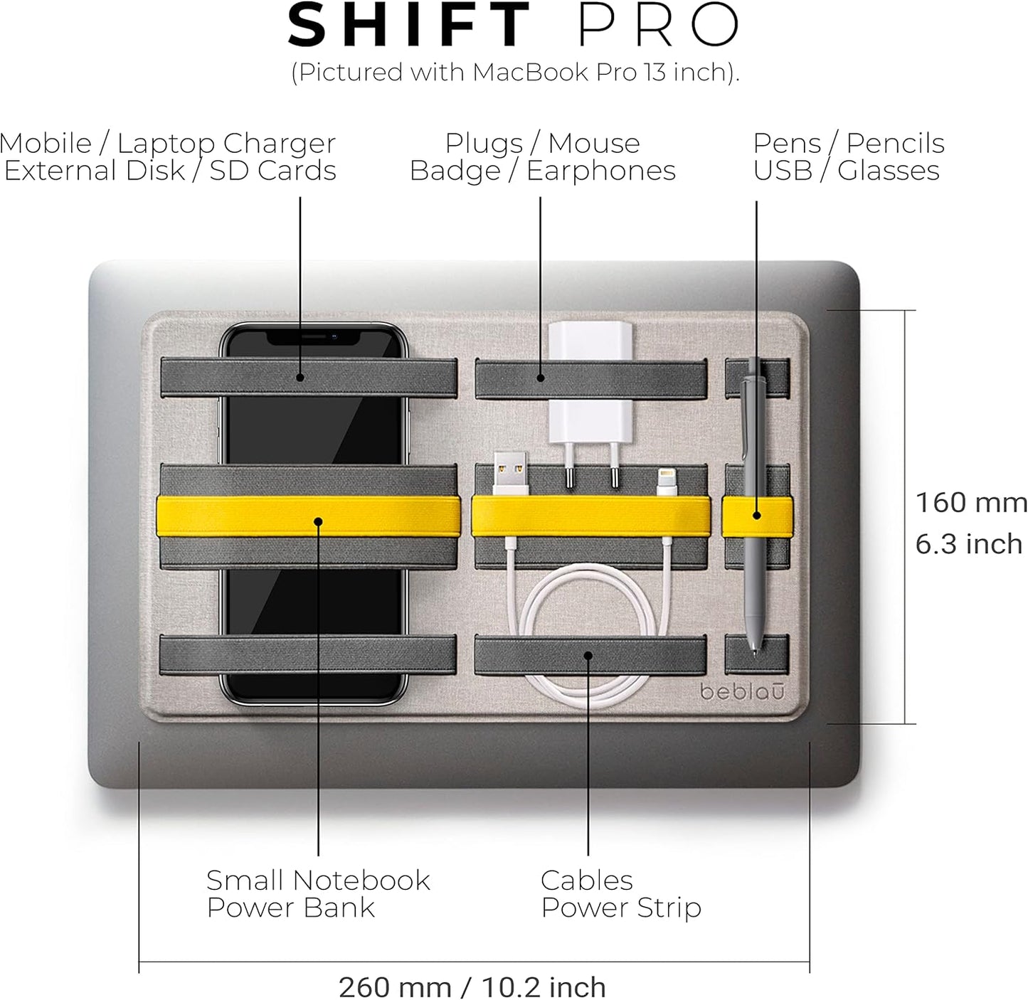 Beblau Backpack Shift PRO Adhesive Portable Tech Organizer for laptops, notebooks.. Insert | Computer Accessories