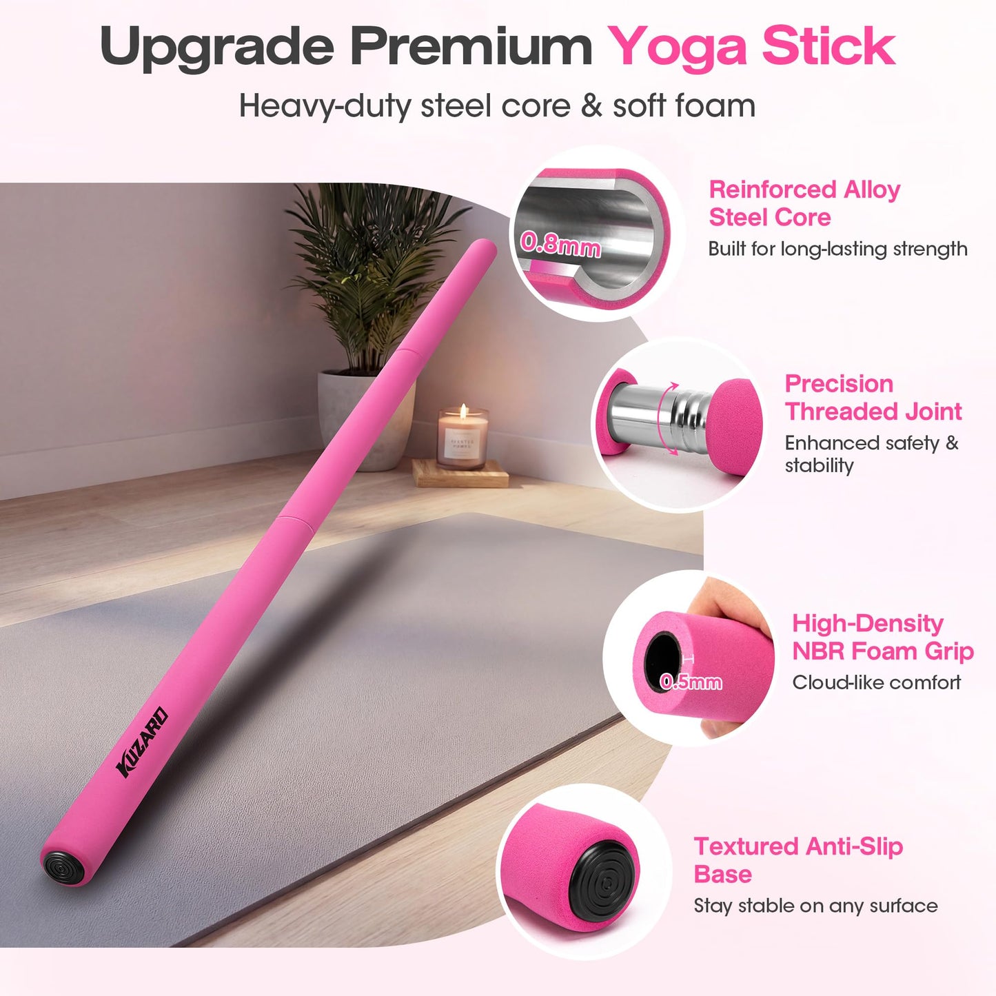 Yoga Stick, 58 Inch Mobility Stick with 3 Adjustable Lengths. Threaded Stable Alloy Steel Exercise Equipment for Stretching, Fitness, Posture Correction & Therapy - For Women & Kids at Home