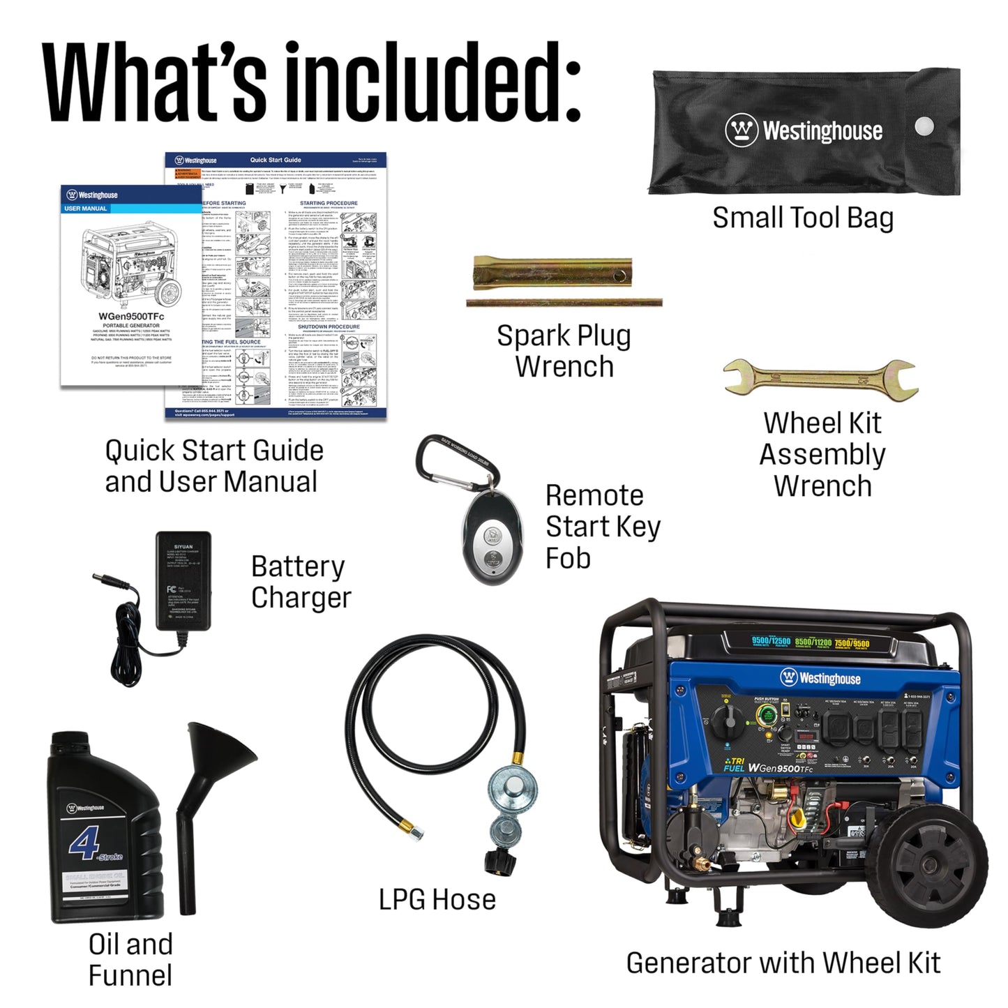 Westinghouse 12500 Peak Watt Tri-Fuel Home Backup Portable Generator, Remote Electric Start, Transfer Switch Ready, Gas, Propane, and Natural Gas Powered