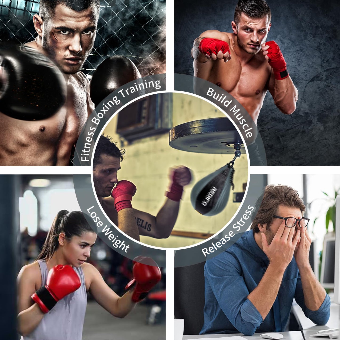 Redipo Boxing Speed Bag - PU Leather Speed Punching Bag for Boxing, MMA Training Speed Ball Reflex Ball Boxing Equipment, Punching Bag Workout Kicking Training Home Gym Exercise Speed Ball (Grey)