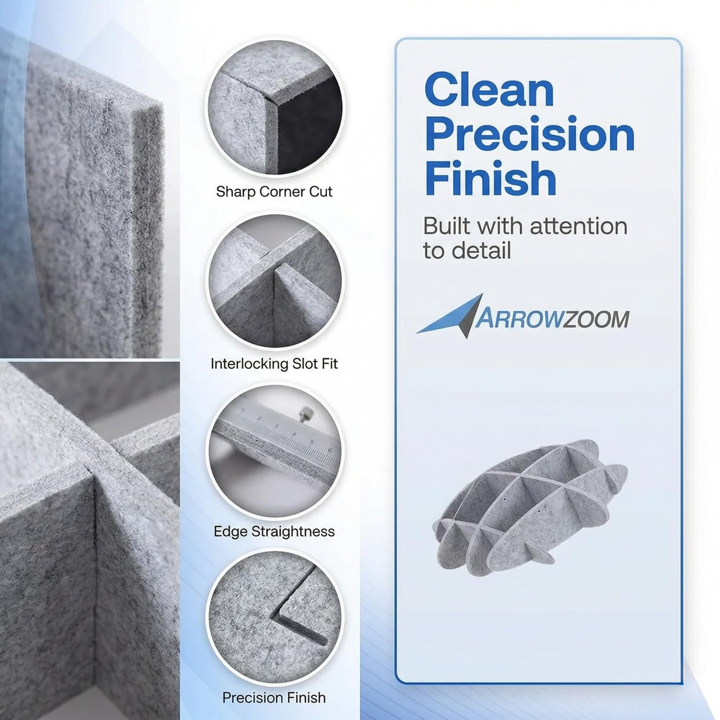 Arrowzoom Acoustic Ceiling Panels, Ceiling Soundproofing for Noisy Neighbors, Dense Polyester Fiberboard Sound Absorbing Tiles for Recording Studio and Home Theater, 23" x 23", Gray