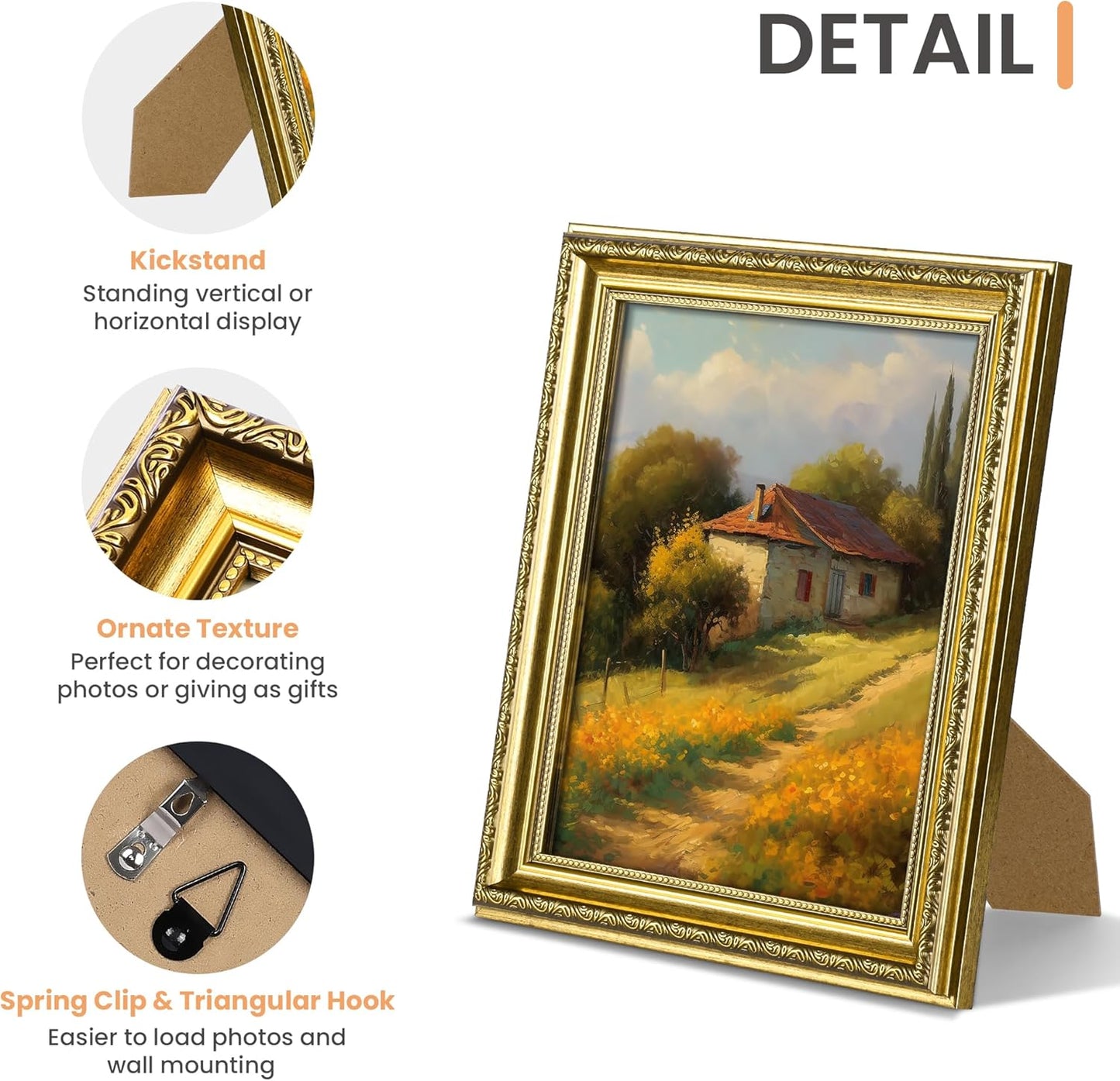 Upsimples 8x10 Picture Frame Set - Classic 5-Pack with 2 Vintage Frames for Wall Display