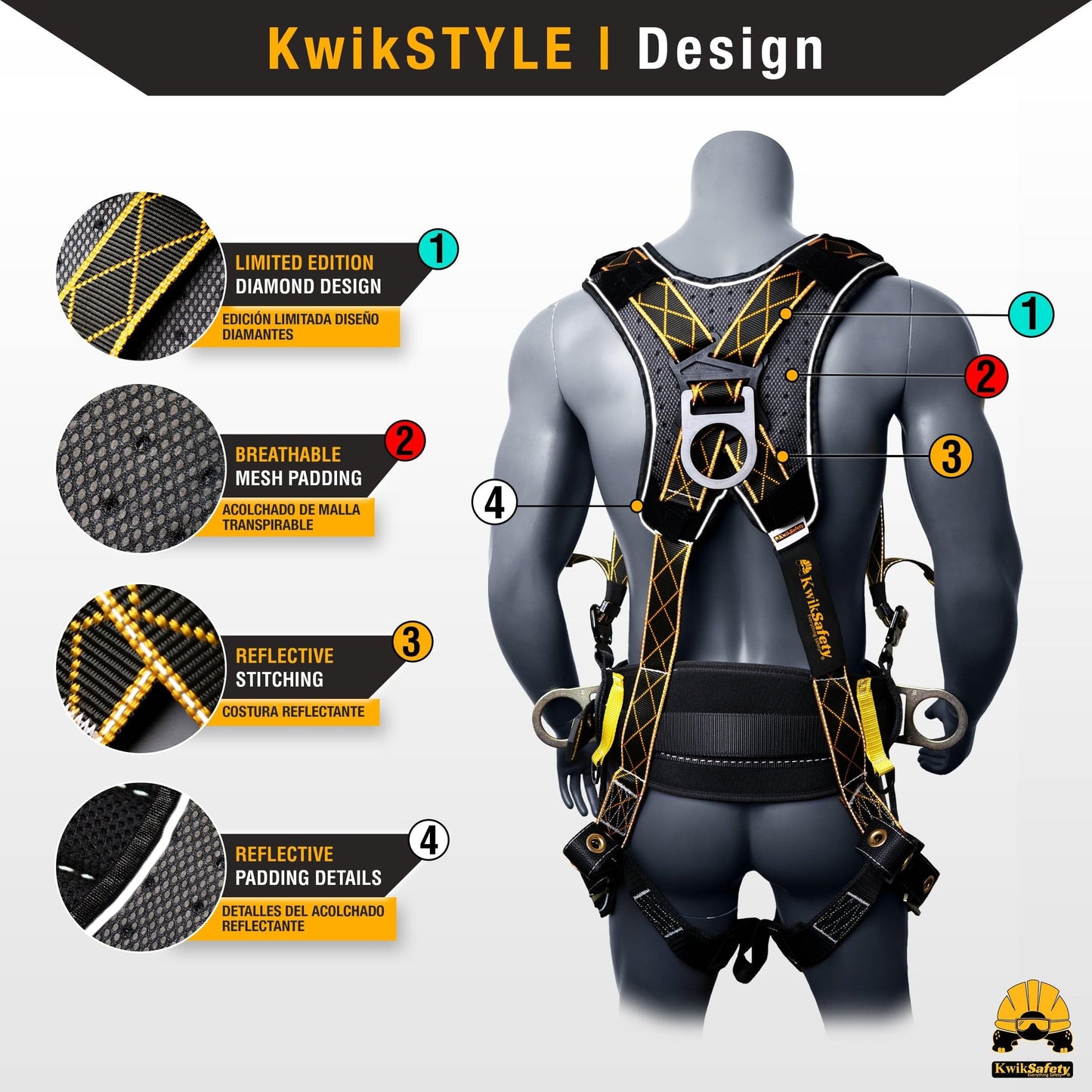 KwikSafety - Charlotte, NC - TYPHOON DiamondBACK Safety Harness [BACK SUPPORT + TONGUE BUCKLES] ANSI OSHA Premium 3 D-Ring Fall Protection Black Full Body Fall Arrest Construction Roofing Gear