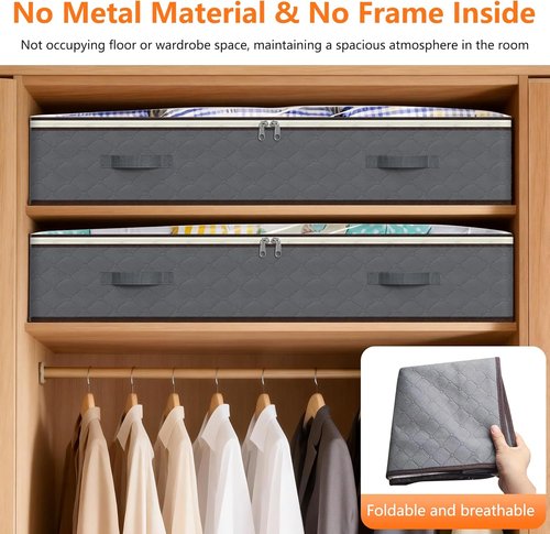 90L Under Bed Storage Containers by [Brand Name] - 4-Pack Closet Organizers with Transparent Lids | Ideal for Clothes, Shoes, Blankets & Pillows - Grey