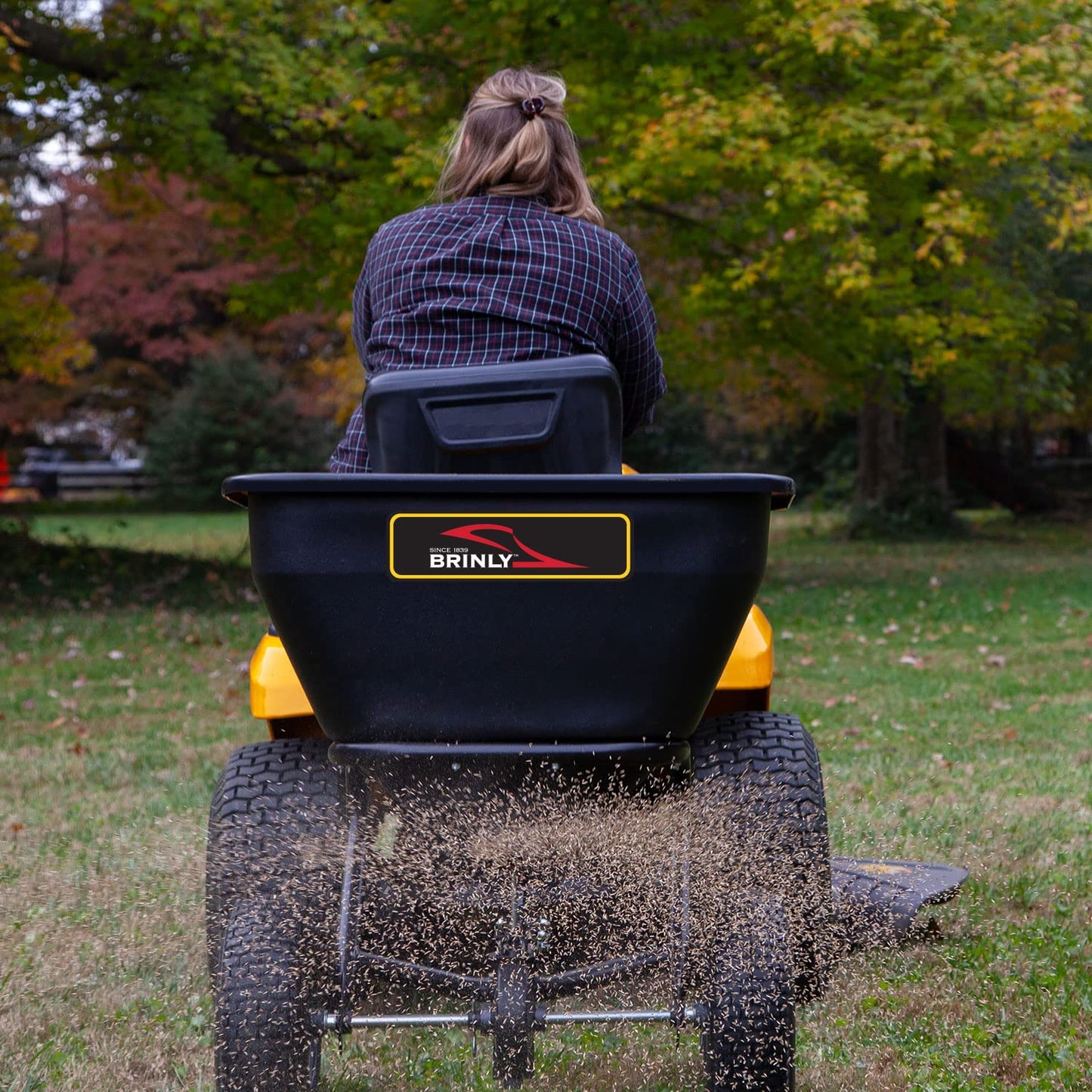 Brinly BS36BH-A Tow Behind Broadcast Spreader with Universal Hitch, 175 lb.+ -Flat Black