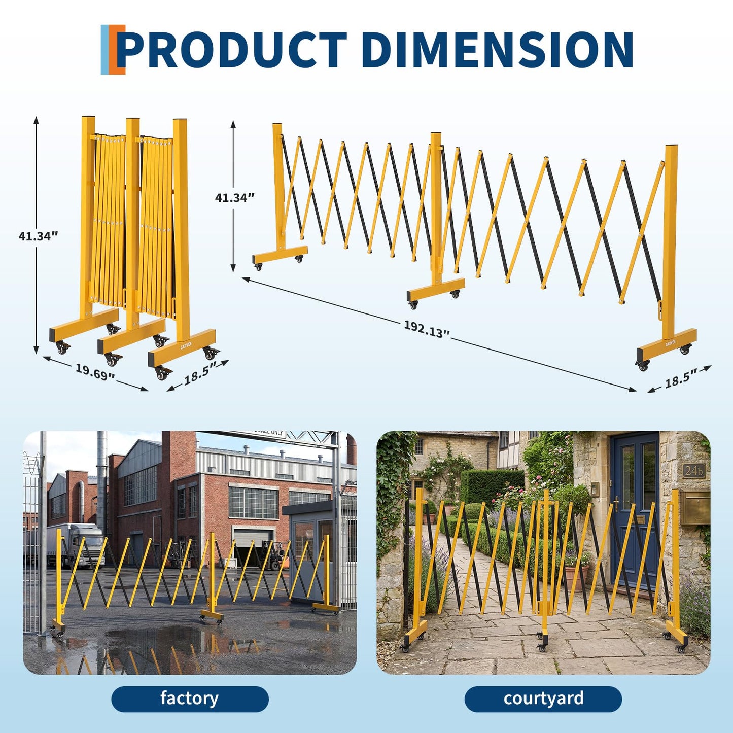 16FT Metal Expandable Mobile Barricade,Industrial Folding Security Gate Driveway Gate, Retractable Retractable Gate Outdoor,Folding Safety Barricade with Casters