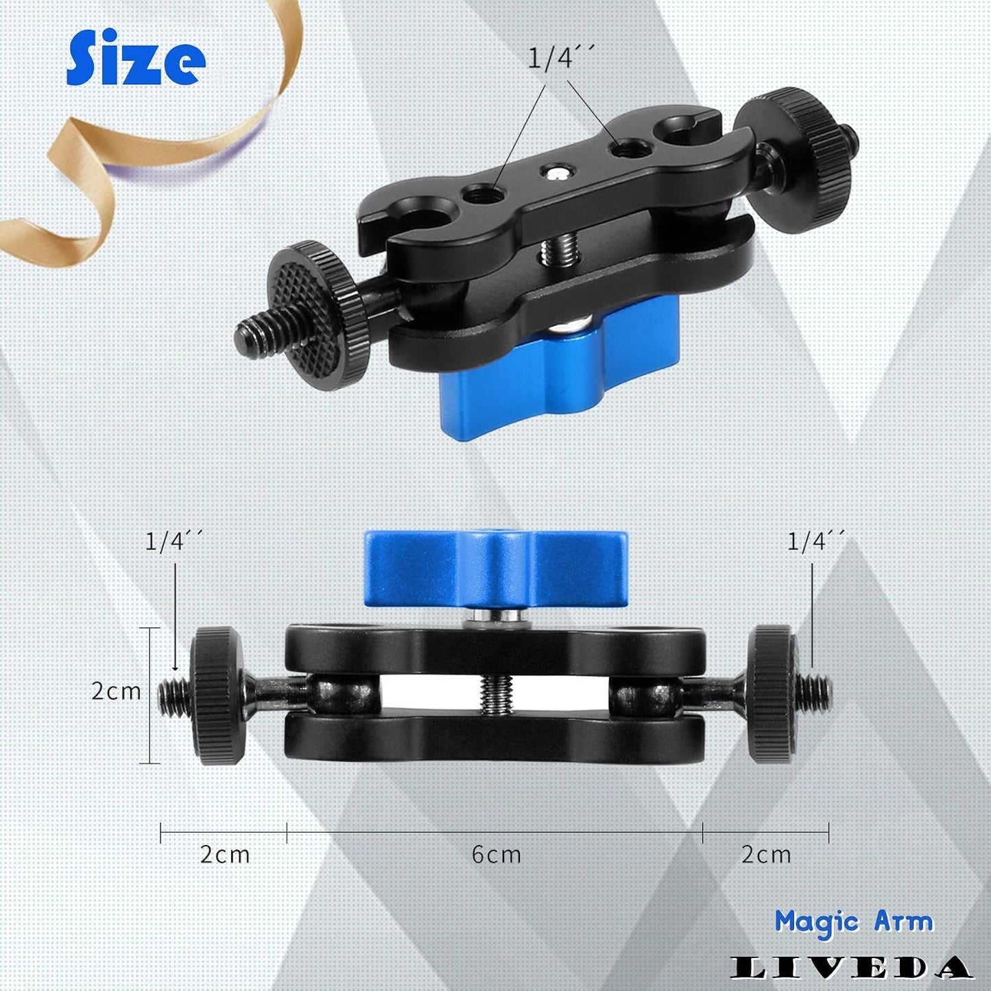 1/4" Mini Magic Arm with Double Ballhead Screw Adapters& Metal Articulating Arm, Universal Bracket Monitor Mount