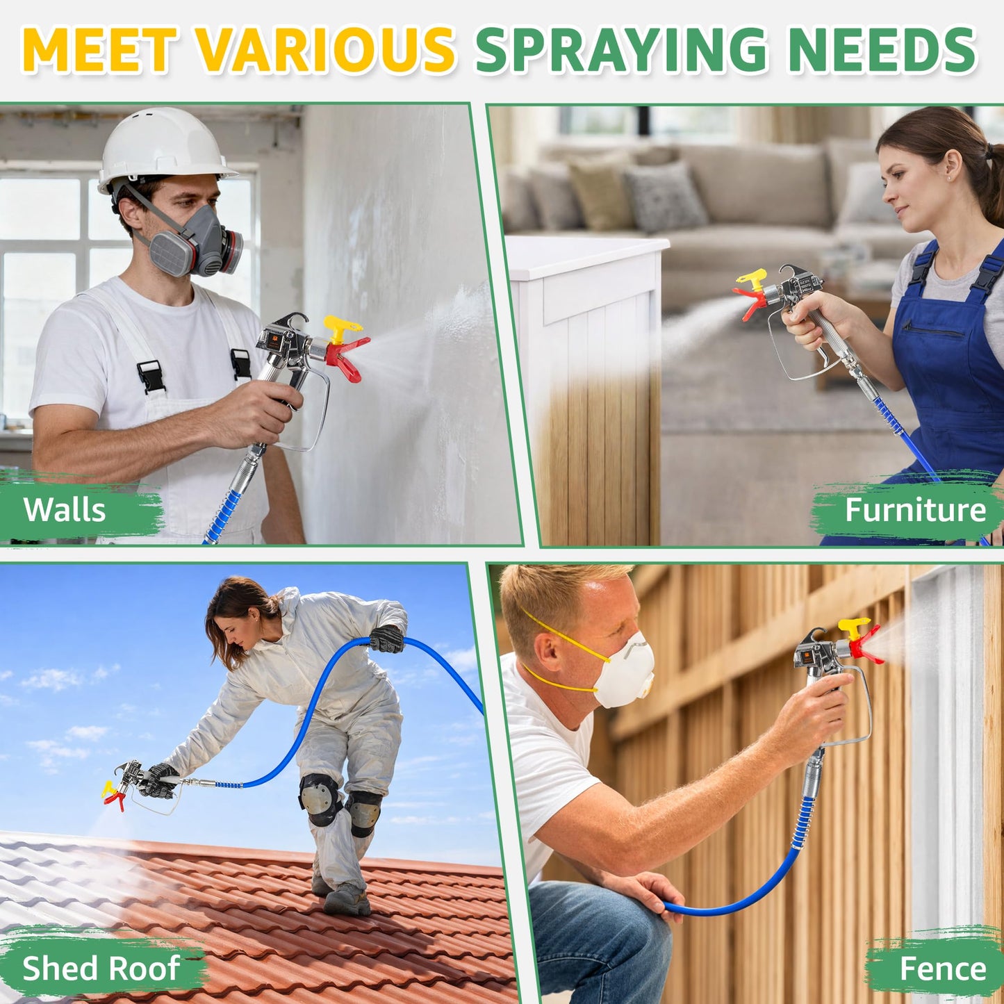 XDOVET 750W Airless Paint Sprayer,3000PSI High-Pressure Electric Paint Sprayer with Tip Extension,Paint Sprayer for House Painting,Interior/Exterior Walls, Fences, Ceilings, Cabinets 1pcs