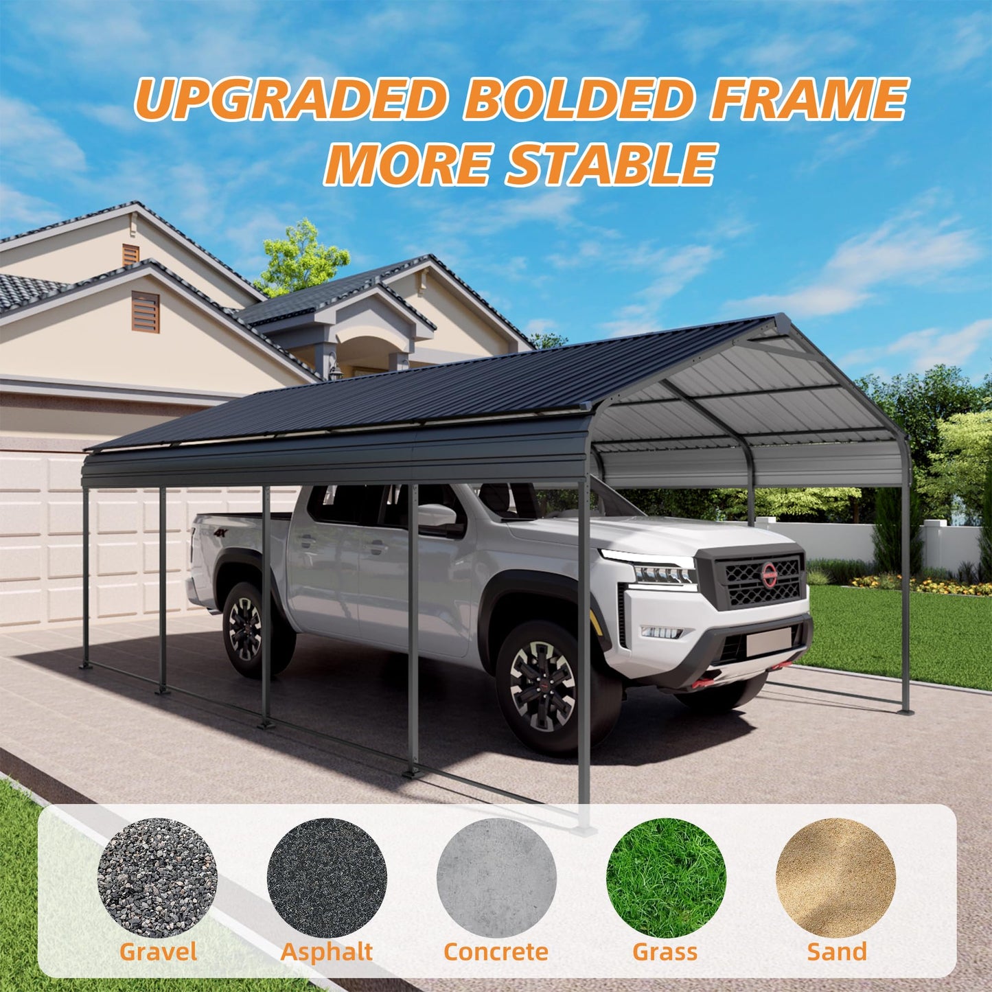 ANTSKU 12x20 Ft Metal Carport, Heavy Duty Car Port with Galvanized Steel Roof and Enhanced Base, Outdoor Car Garage, Large Carport Canopy, Steel Car Shelter for Car, Boats and Truck, Dark Gray