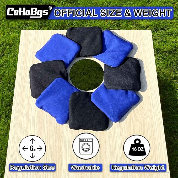 CoHoBgs Corn Hole Bags Set 8, Professional Cornhole Bags Dual-Sided Slick & Stick Resin Filled Suede and Duck Canvas Bean Bag for Cornhole Game Includes Carry Case