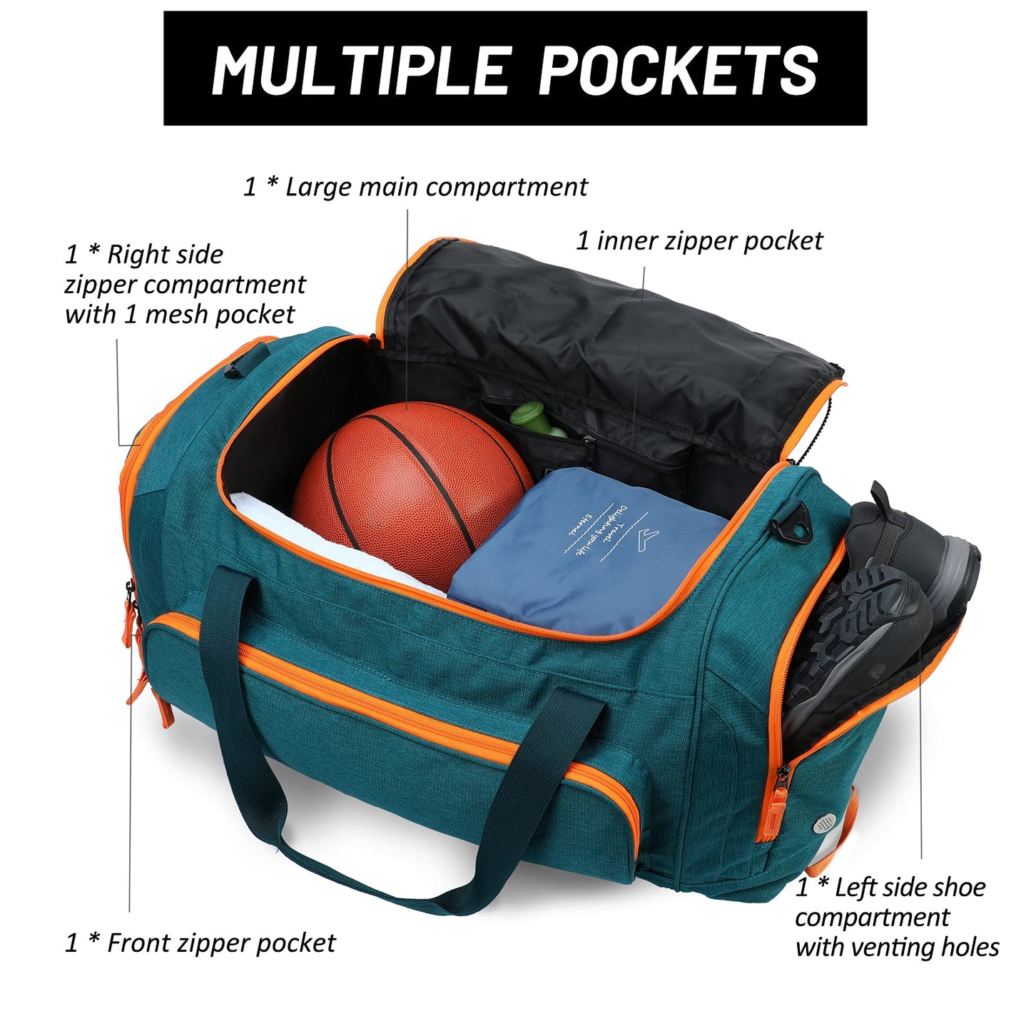 MIER Large Gym Bag for Men Sports Duffle Bag with Shoe Compartment 60L Lightweight Duffel Bags for Workout Fitness Travel, Olive Green
