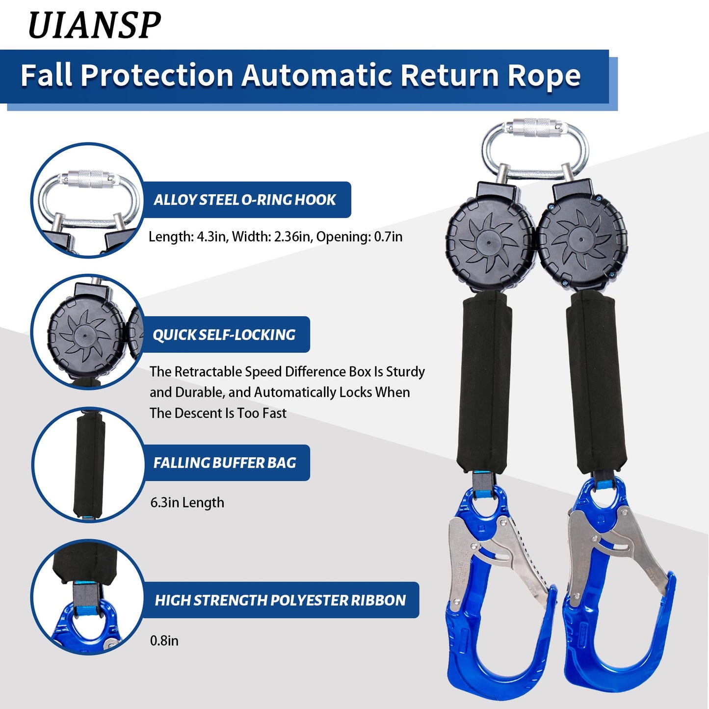 UIANSP 6ft Self Retracting Lifeline Retractable Fall Arrest Construction Roofing/Fall Protection Retractable Safety Lanyard External Shock Absorber Fall Arrest Safety