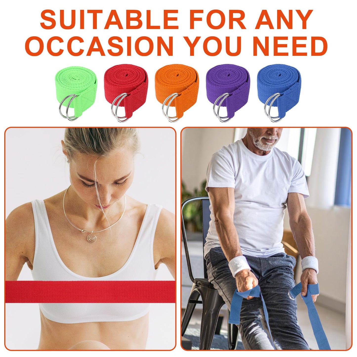 10 Pcs Yoga Strap for Stretching Bulk 6ft Exercise Stretch Band with Metal D Ring Adjustable Pilates Non Elastic Yoga Stretch Belt for Women Men Physical Fitness Gym Workout Dance