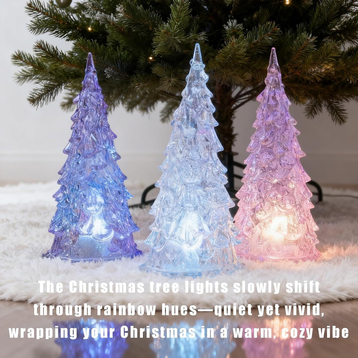 Acrylic Christmas Tree Lamp - 3 Pack Enchanted Color-Changing Lights | 5 x 2 Inch Mini Decor