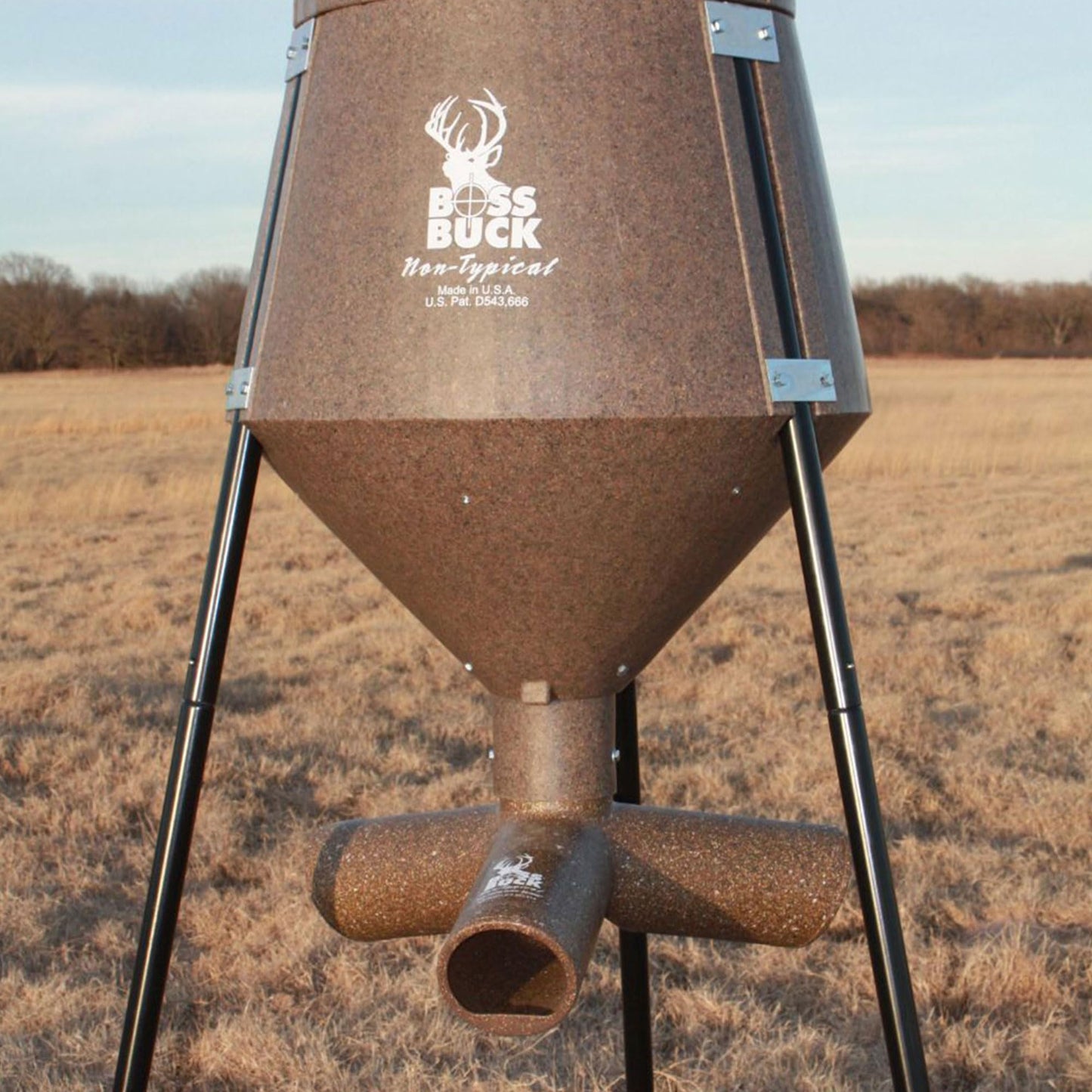 Boss Buck Gravity Deer Feeder for Game & Hunting w/Adjustable Flow, 200 lb Corn Capacity - All-Season Automatic Wildlife Feeding System with 75-Inch Galvanized Legs and 3-Way Feed Ports