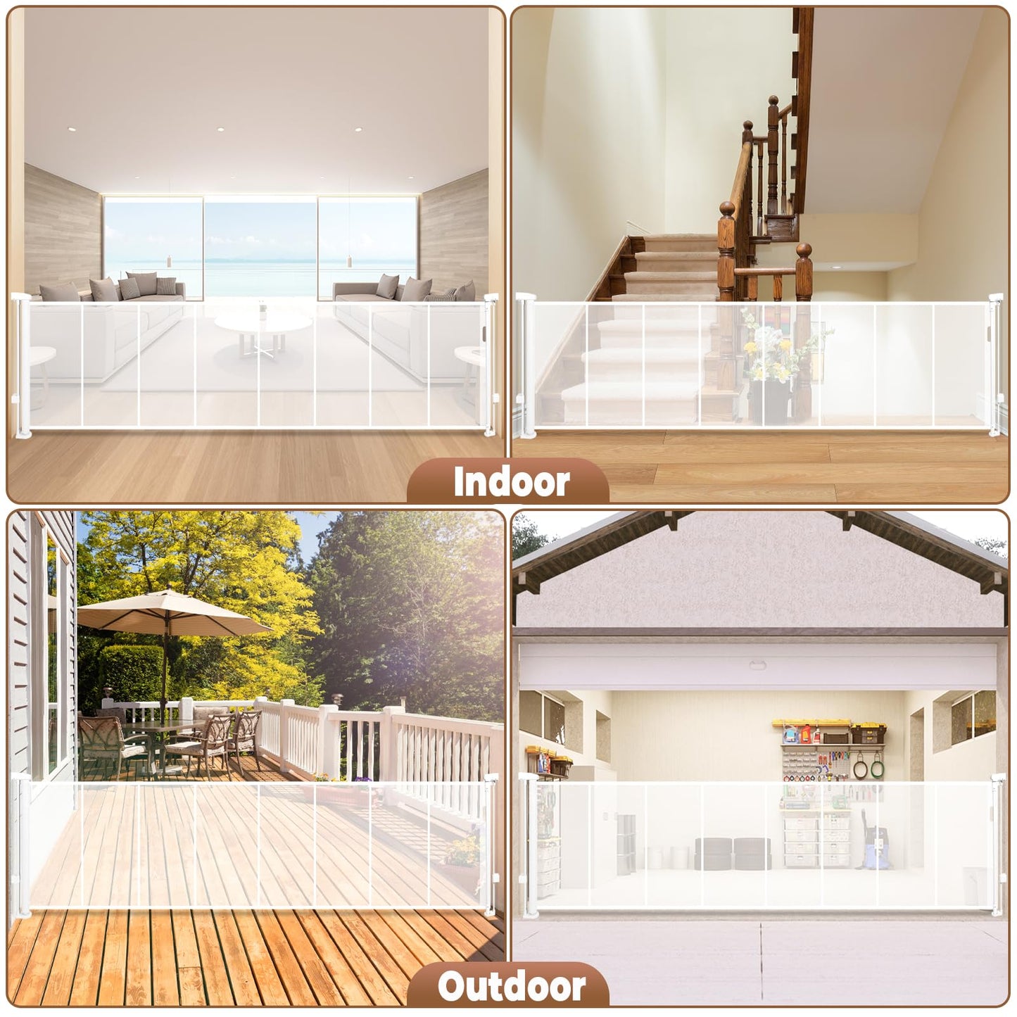 236" Retractable Baby Gate Extra Wide, 41" Tall Retractable Dog Gate for Stairs, Doorways, Decks, Mesh Gate Long Child Gate Pet Gate for Indoor, Outdoor, with Reinforced Mesh Rods, Dual Locks