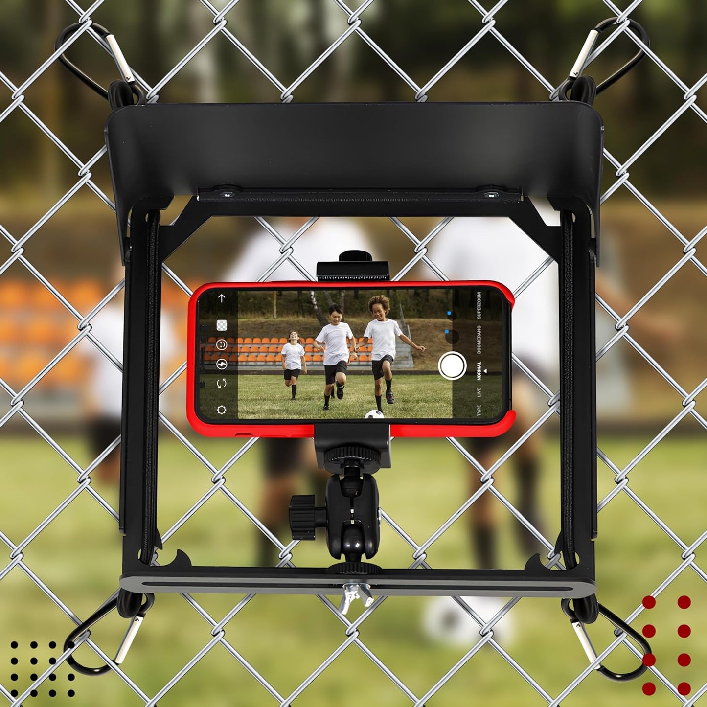 Cell Phone Fence Mount with Sunshade, Aluminum Fence Camera Mount Holder for Streaming & Recording Games, Anti-Overheat
