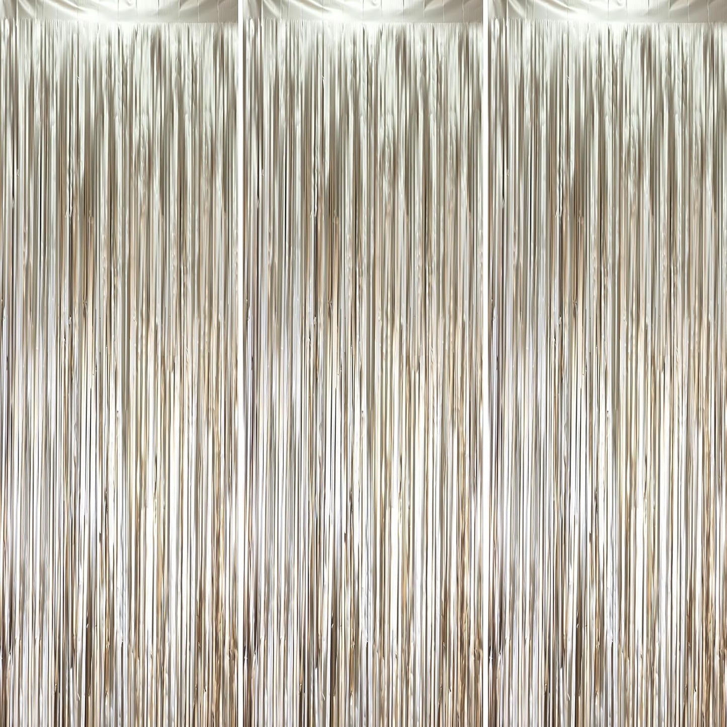 Voircoloria Matte Champagne Foil Fringe Backdrop Curtains - 3 Pack of 3.3 x 8.2 ft Tinsel Streamers for Parties