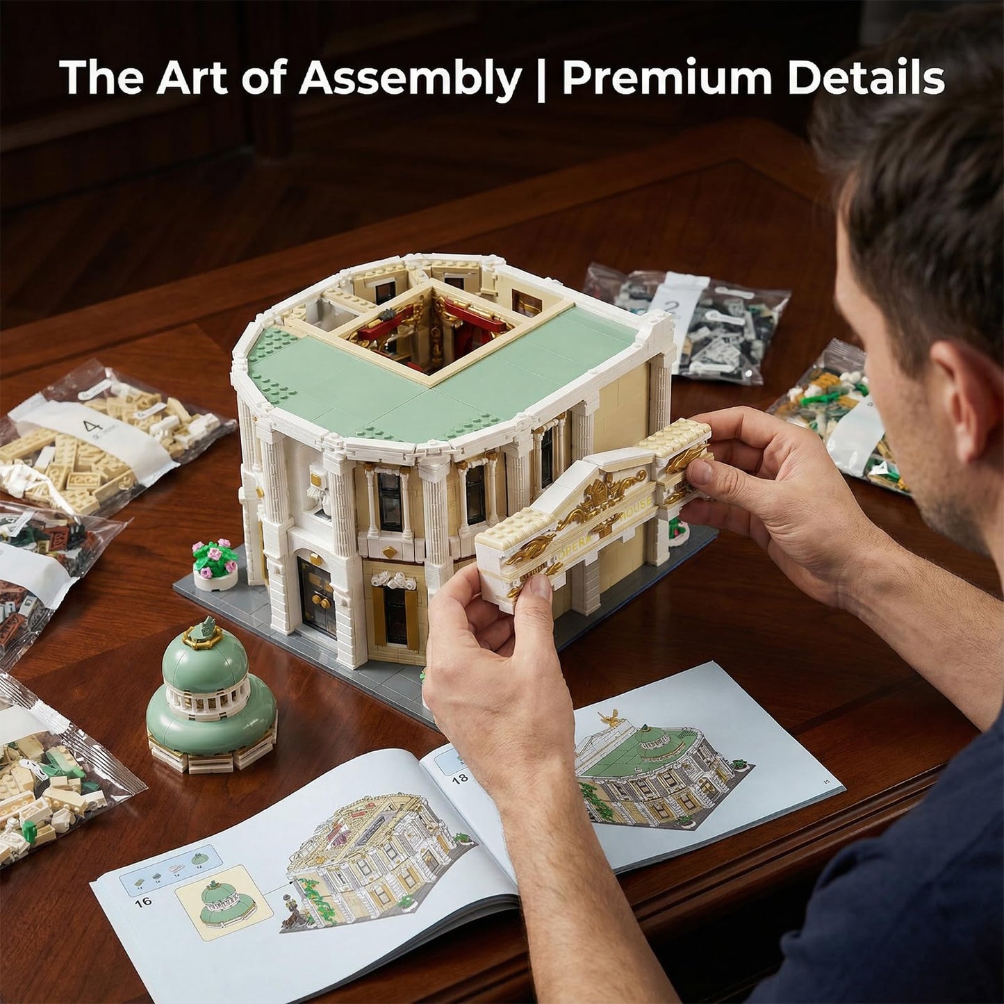 Holexapyd Paris Opera House Modular Building Sets for Adults, European Theater Architecture with Light Kit & 8 Figures, Collectible Club Building with Guitar for Music Lovers Gifts (4490 PCS)