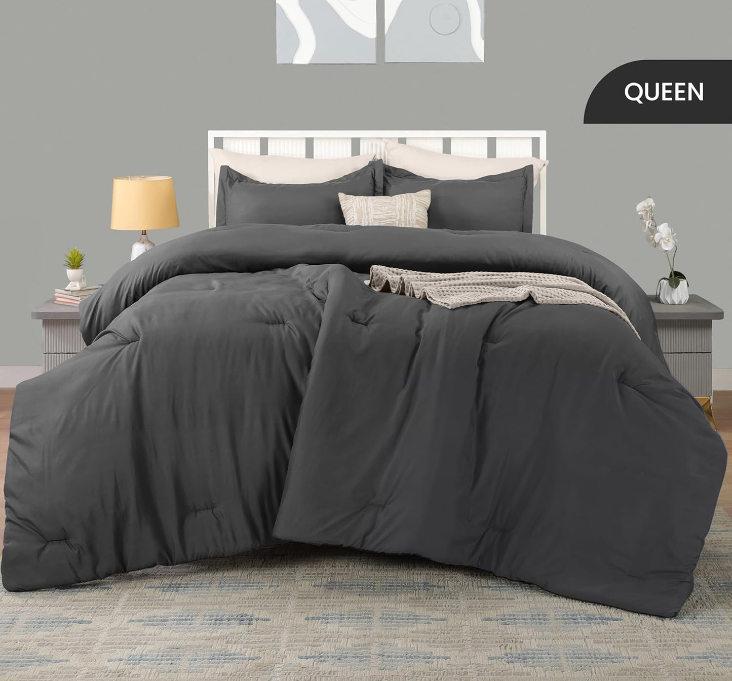Utopia Bedding Queen Comforter Set - 3 Piece Grey Down Alternative Soft Bed Set | 88 x 88 Inches Comforter & 2 Pillow Shams