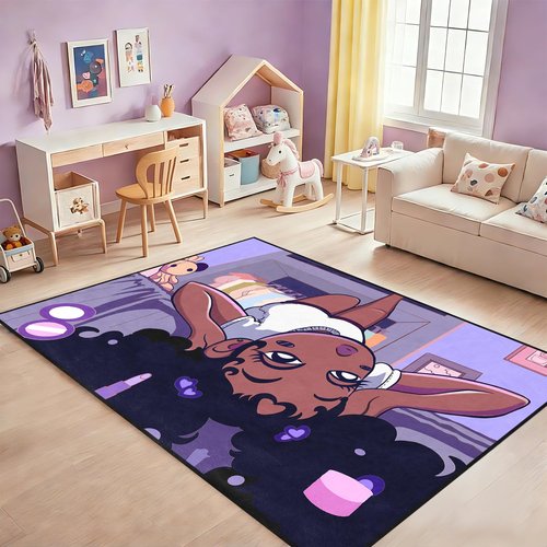 FJKJHKGJ Black Girl Area Rug for Bedroom African Black Girls Floor Rugs for Living Room Playroom Cartoon Art Home Decor Soft Yoga Mats for Women Afro Purple 47" x 31" (2.7 x 3 Feet)