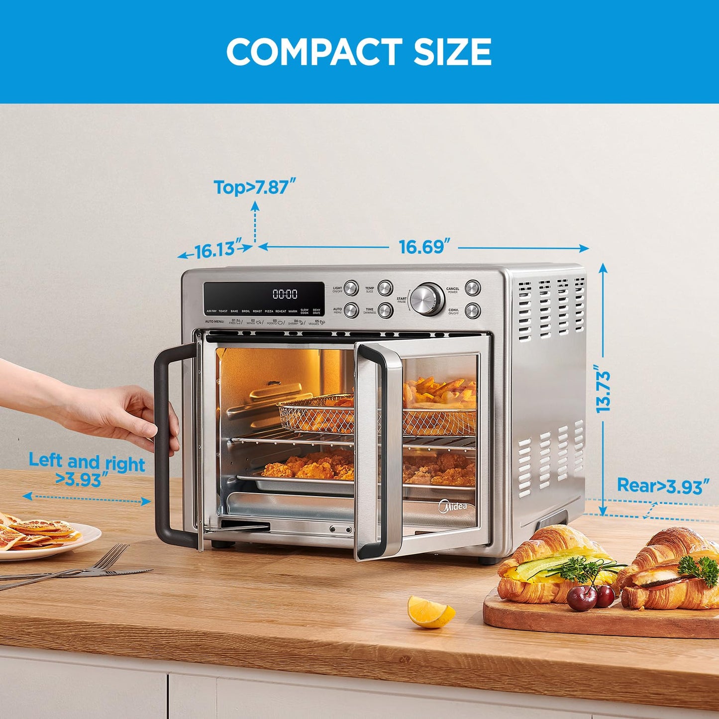 Midea Flexify Classic French Door Toaster Oven Air Fryer Combo, 10-in-1 Large Capacity 26.4 QT Countertop Oven, 25% Faster Cooking and 90% Less Oil, Stainless Steel