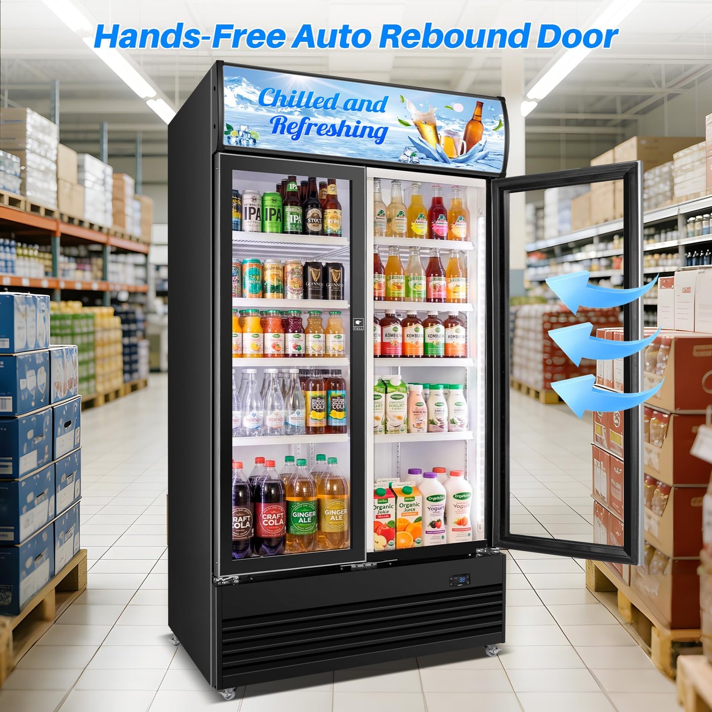 Velivi Commercial Display Beverage Fridge, 40″ Double Glass Door Refrigerator, 28.1 Cu.Ft Large Capacity with 8 Adjustable Shelves, Upright Cooler for Shop, Bar & Restaurant