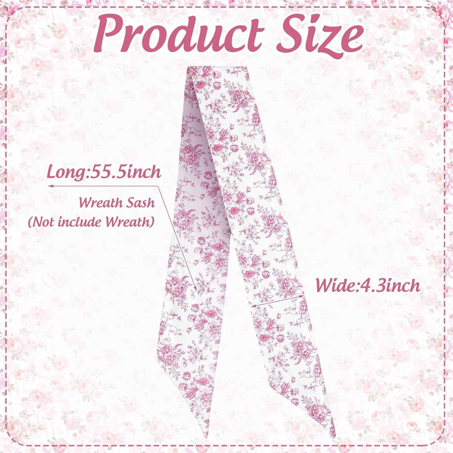 Whaline Pink Flower Wreath Sash - Chinoiserie Floral Garland Ribbon for Holiday Home Decor | 2 Pcs