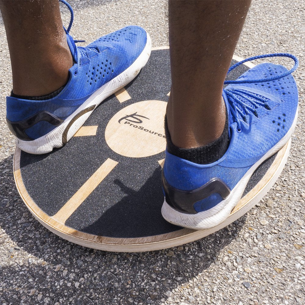 ProsourceFit Wooden Balance Board Non-Slip Wobble Core Trainer 15.75in (39.5cm) Diameter with 360 Rotation for Stability Training, Full Body Exercises, Physical Therapy, Black