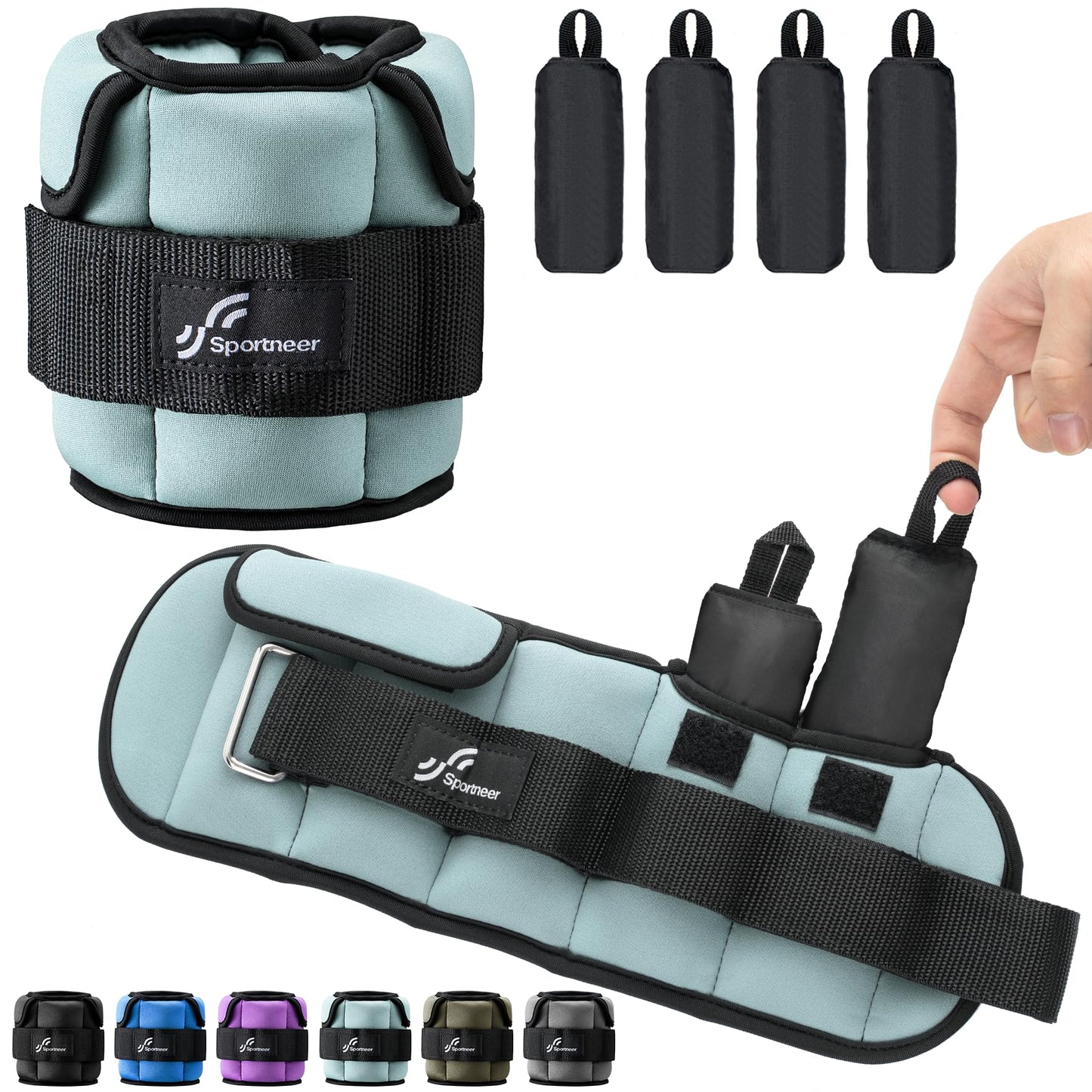 Sportneer Adjustable Ankle Weights for Women and Men：1 Pair 1 2 3 4 6 7 8 10 lbs Upgraded Easily Adjustable Leg Weight, Weighted Wrist Weight Strap for Gym, Fitness, Workout, Walking, Dancing (Black, 5 lbs x 2)