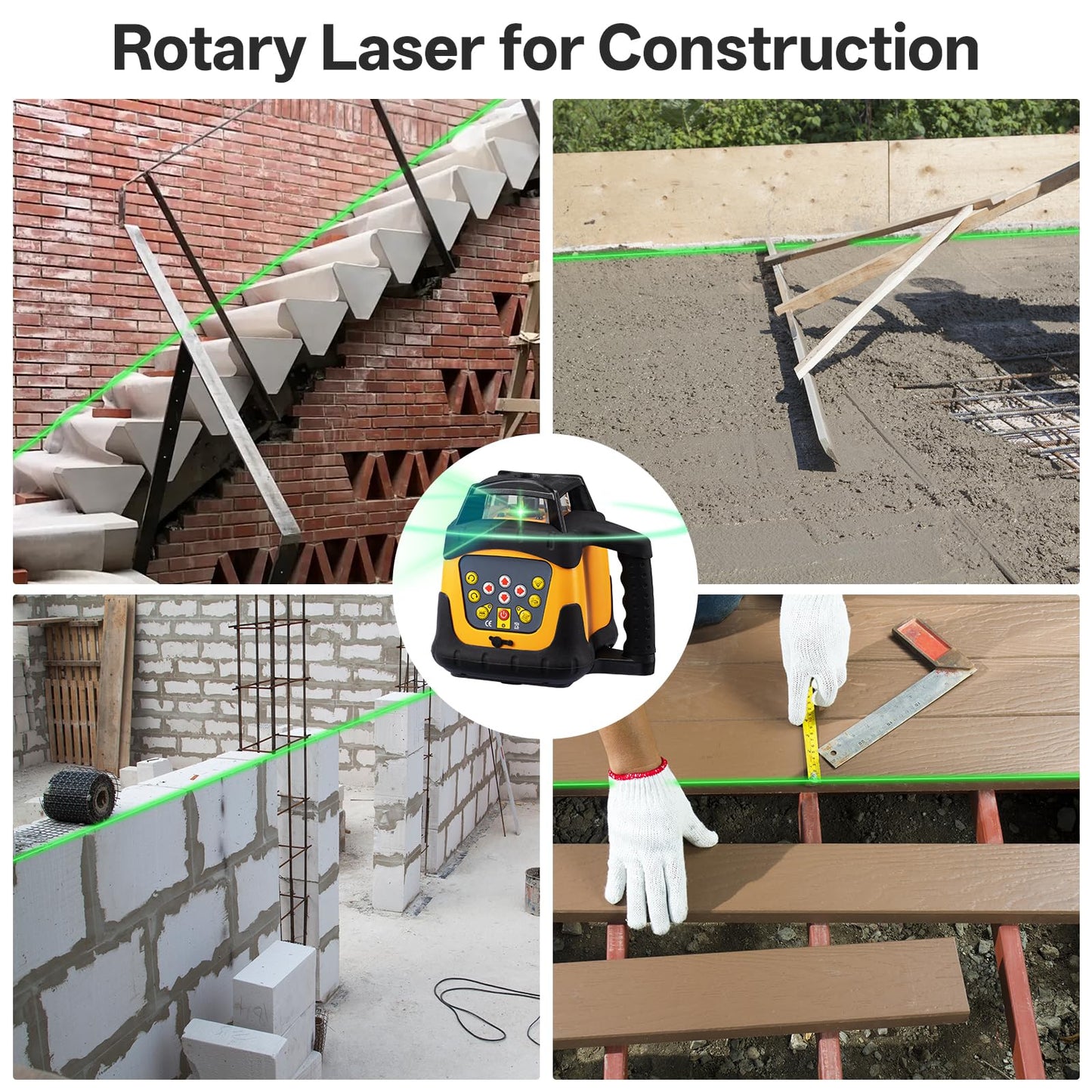Self-Leveling Green Rotary Laser Level Kit, 2300ft Range with Receiver, ±1/10" Accuracy at 100ft, Class II ≤ 5 mW Laser, IP66 Waterproof, Includes Tripod, Grade Rod & Carrying Case
