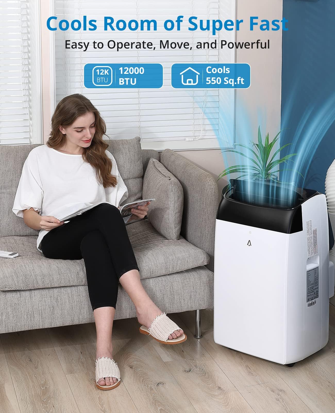 Portable Air Conditioners, 12000 BTU Cooling Capacity for Up to 550 Sq. Ft, Multi-Functional AC Unit with Fan, Dehumidifier, Remote Control, Quiet Operation for Home and Office, Black Top