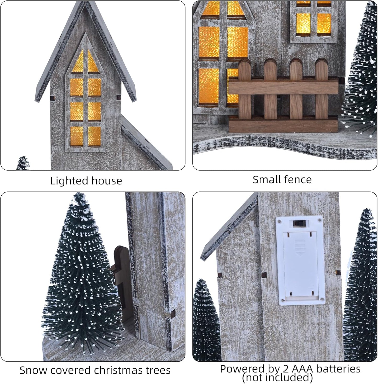 Wooden Christmas Village House - Lighted Indoor Tabletop Decor with LED & Tree | Winter Holiday Centerpiece (Style A)