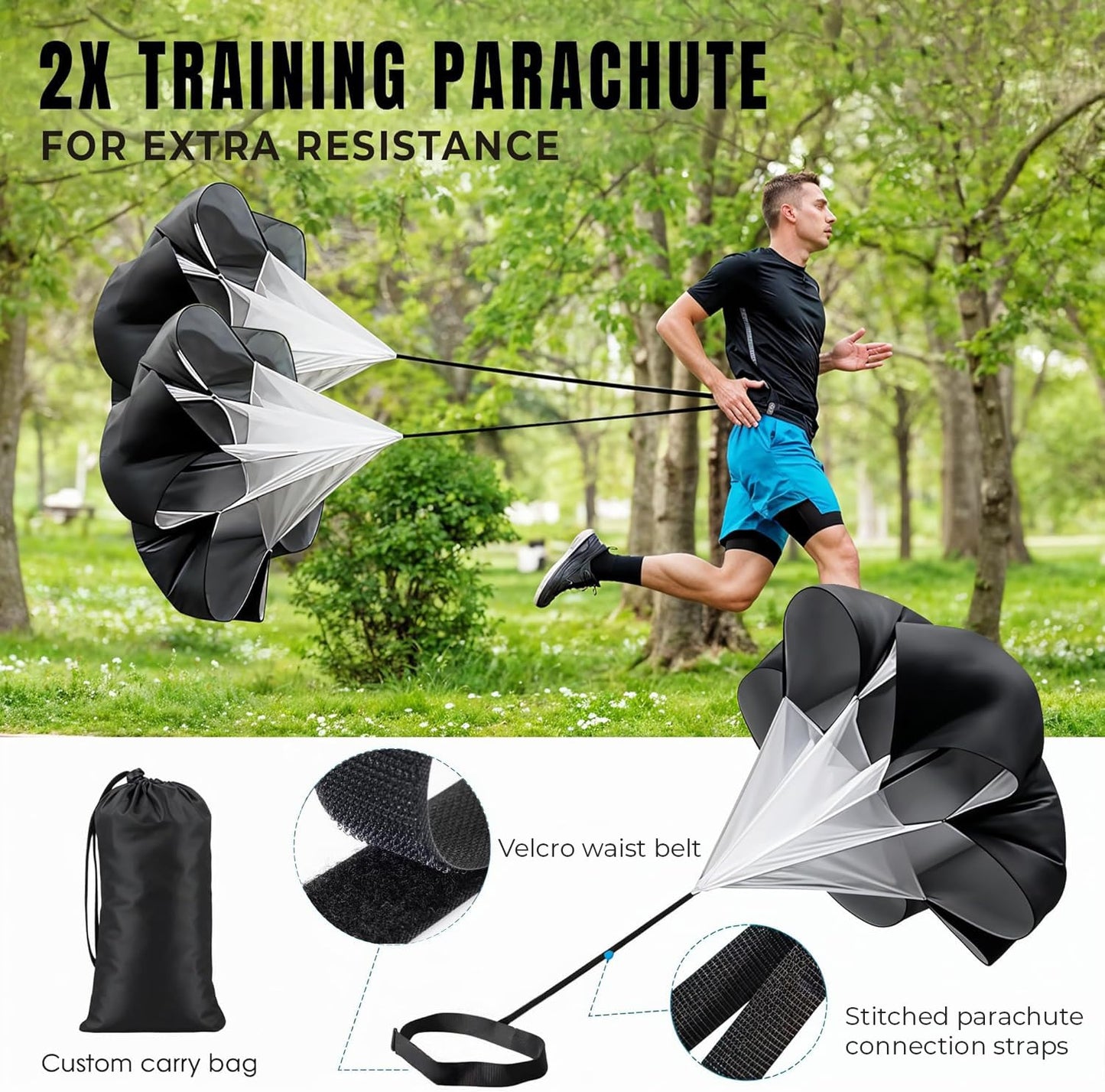 VINAFIT Complete Agility Ladder Training Set - 20ft Speed Ladder, 6 Adjustable Hurdles, 20 Cones, 5 Resistance Bands, 2 Speed Training Parachutes, Jump Rope, Nylon Carry Bag & Stakes