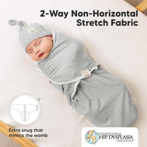 KeaBabies Organic Soft Baby Swaddles - 3-Pack Newborn Sleep Sacks with Hats | Breathable 0-6 Months