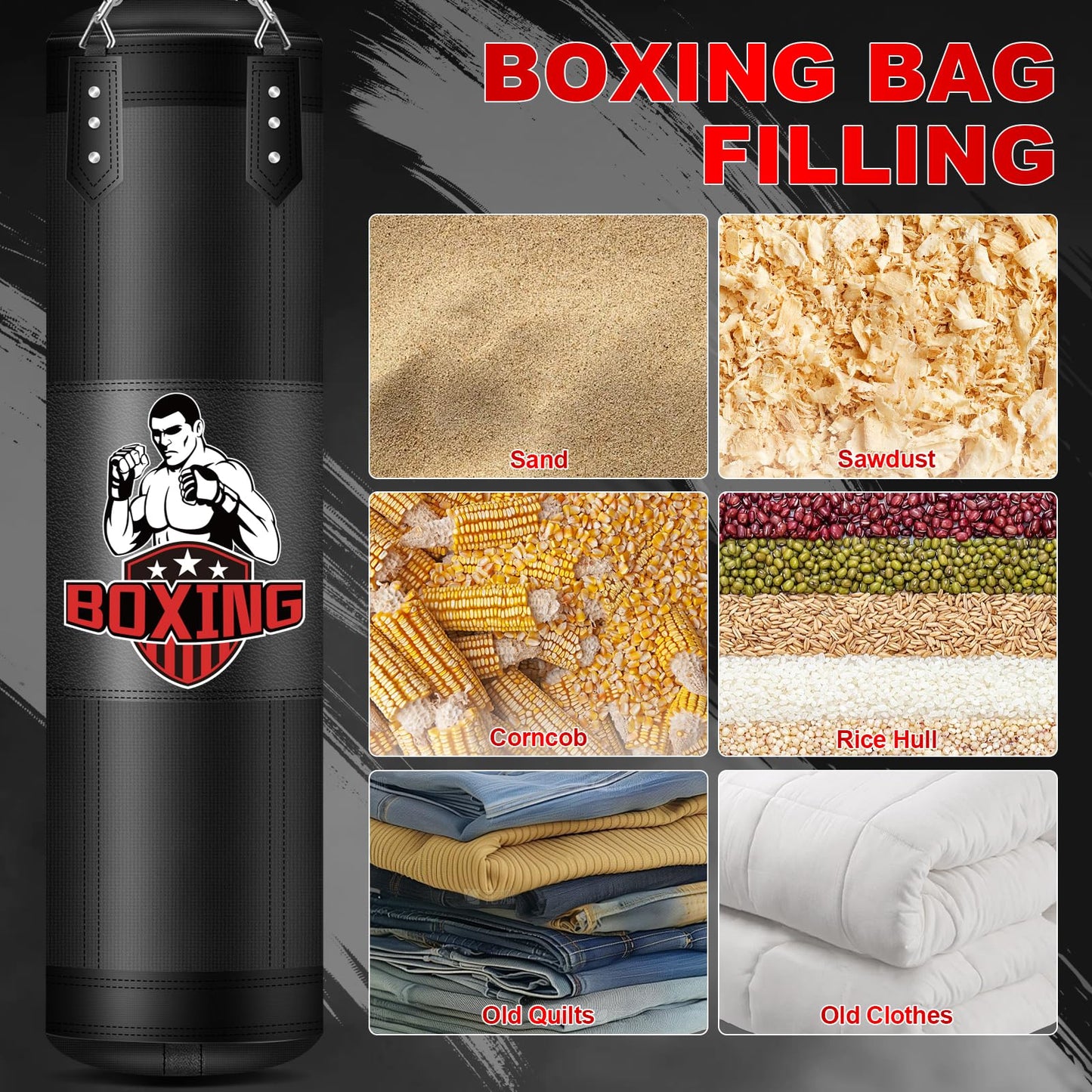 Punching Bag for Adults, 4FT Oxford Heavy Boxing Bag with Chains and Hand Wraps, Boxing Equipment for MMA Karate Kickboxing, Unfilled