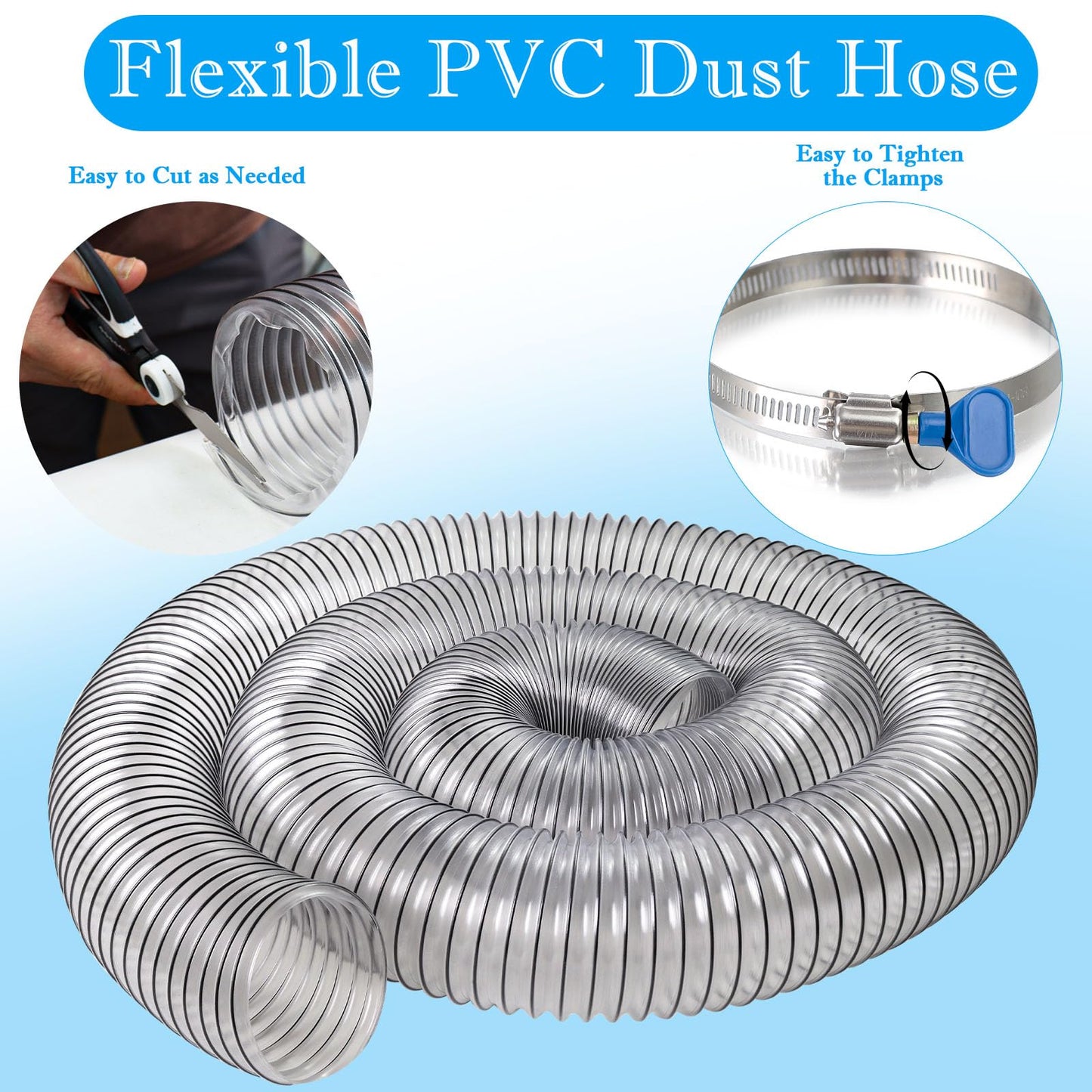 4"x70'PVC Dust Collection Hose,4Inch Dust Collector Hose for Vacuum,Woodworking Dust Collection System,Puncture Resistant Clear Flex PVC Dust Collection Hose Fume Debris Dust Hose w/Carbon Steel Wire