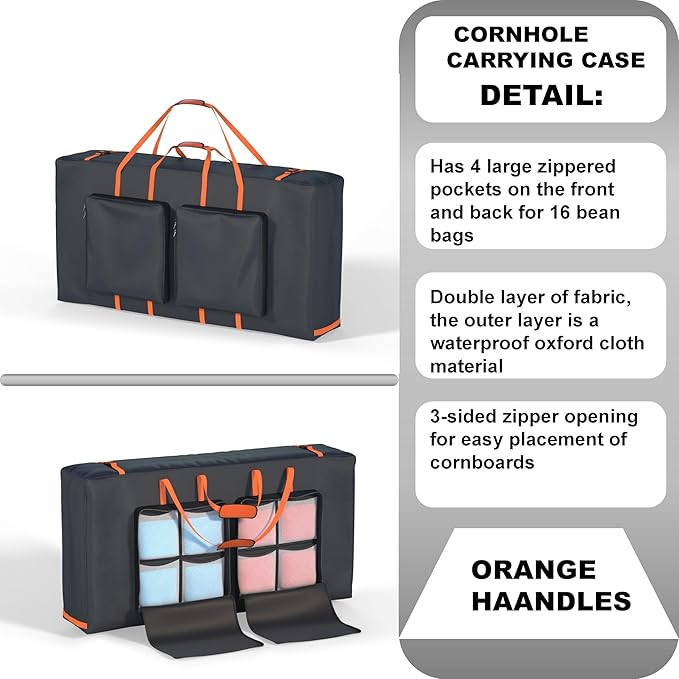 Cornhole Carrying Case Fits 4' x 2' Regulated Size, Heavy Duty 600D Oxford Fabric Waterproof & Dustproof, 4 Large Pockets for Outdoor Play