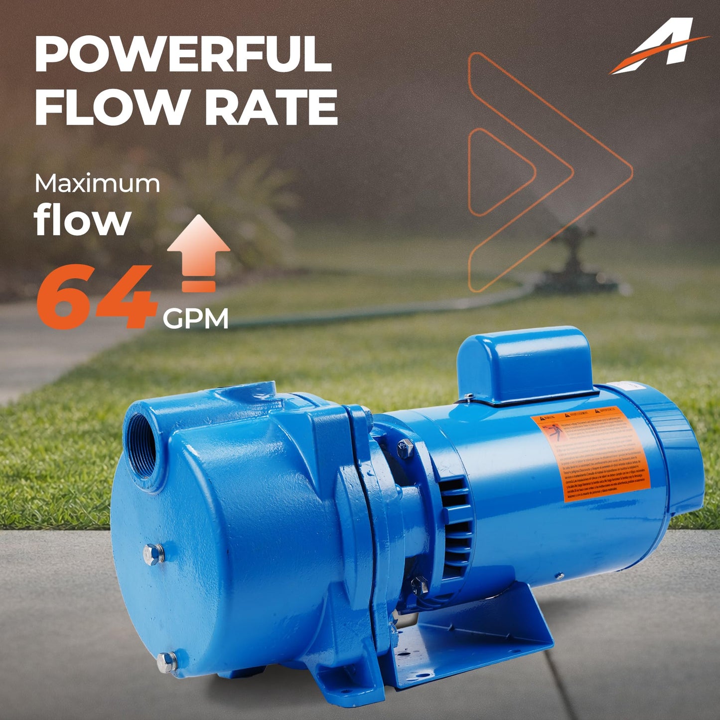 GT15 Self-Priming Centrifugal Pump Fit For Agricultural & Landscape Irrigation - 1.5HP Single Phase Cast Iron Water Pump