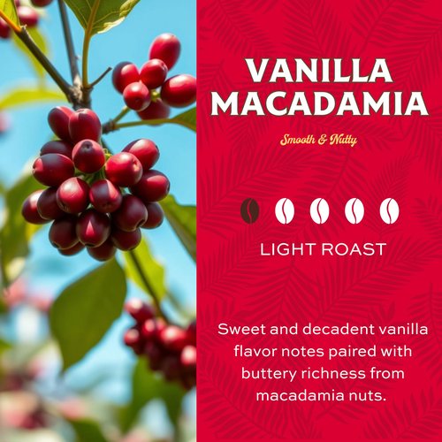 Lion Coffee Vanilla Macadamia Flavored Ground Coffee, Light Roast, Hawaiian Inspired Taste - 10 Ounce Bag
