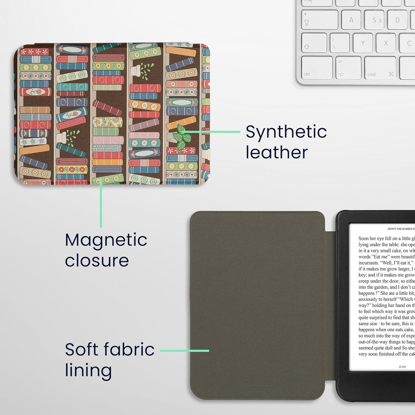 kwmobile Summer Case Compatible with Kobo Clara BW/Colour Case - eReader Cover - Library Blue/Green/Dark Pink