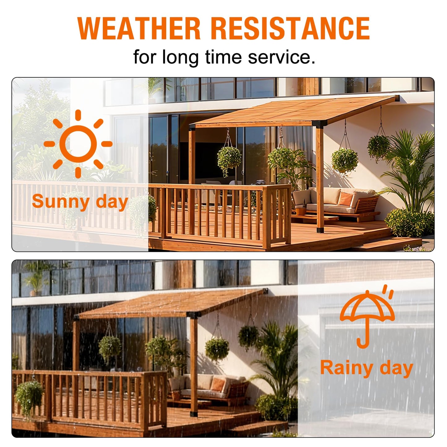 Eapele 6PCS 15° Slanted Roof Pergola Brackets, 3-Way Roof Wall Mount Extension Pergola Kit, Angled Wood Post Base Bracket,Patio Pergolas, Log Cabin