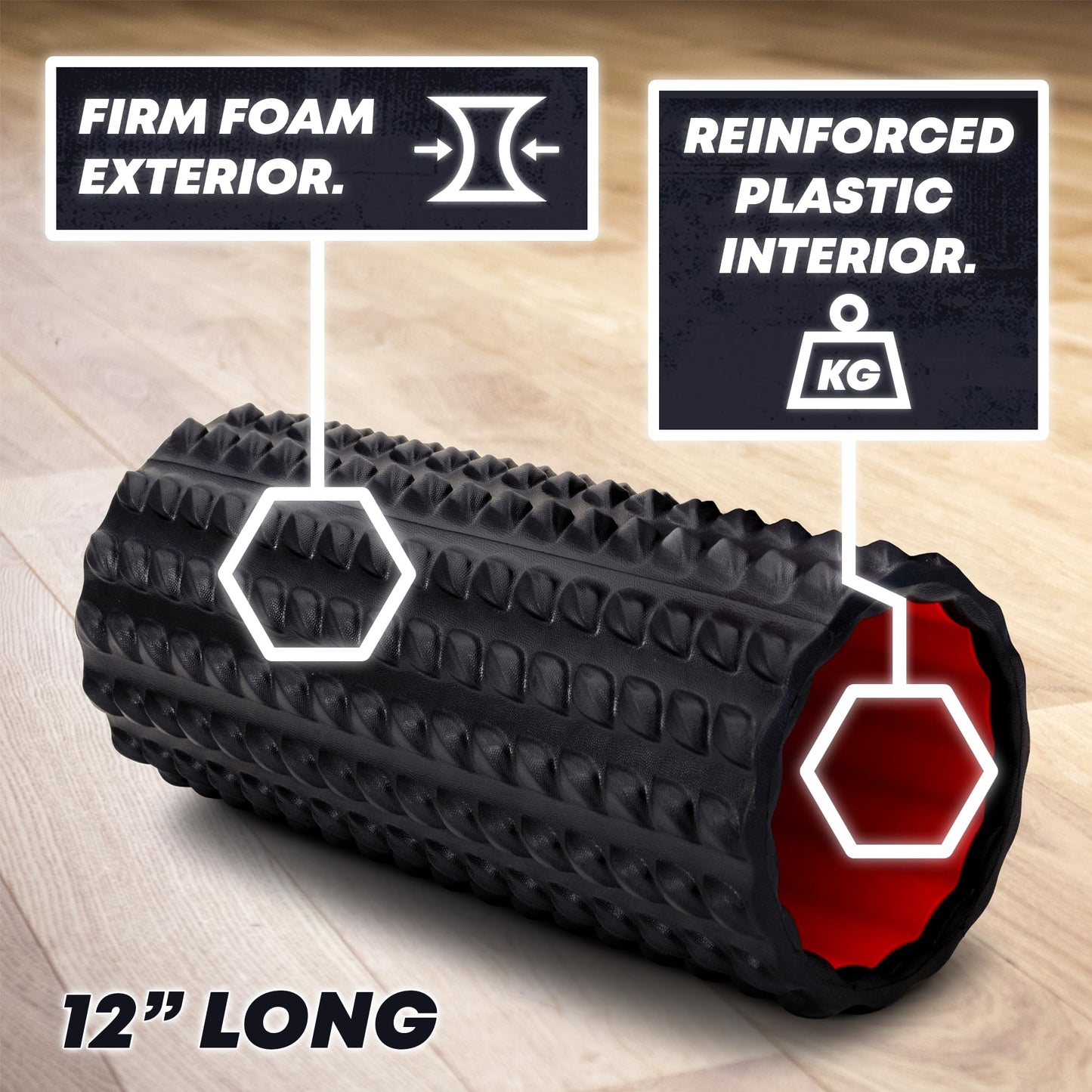High Density Foam Roller for Physical Therapy – 12" High Density Exercise Roller for Back Pain Relief, Muscle Recovery & Deep Tissue Massage – Textured Muscle Roller
