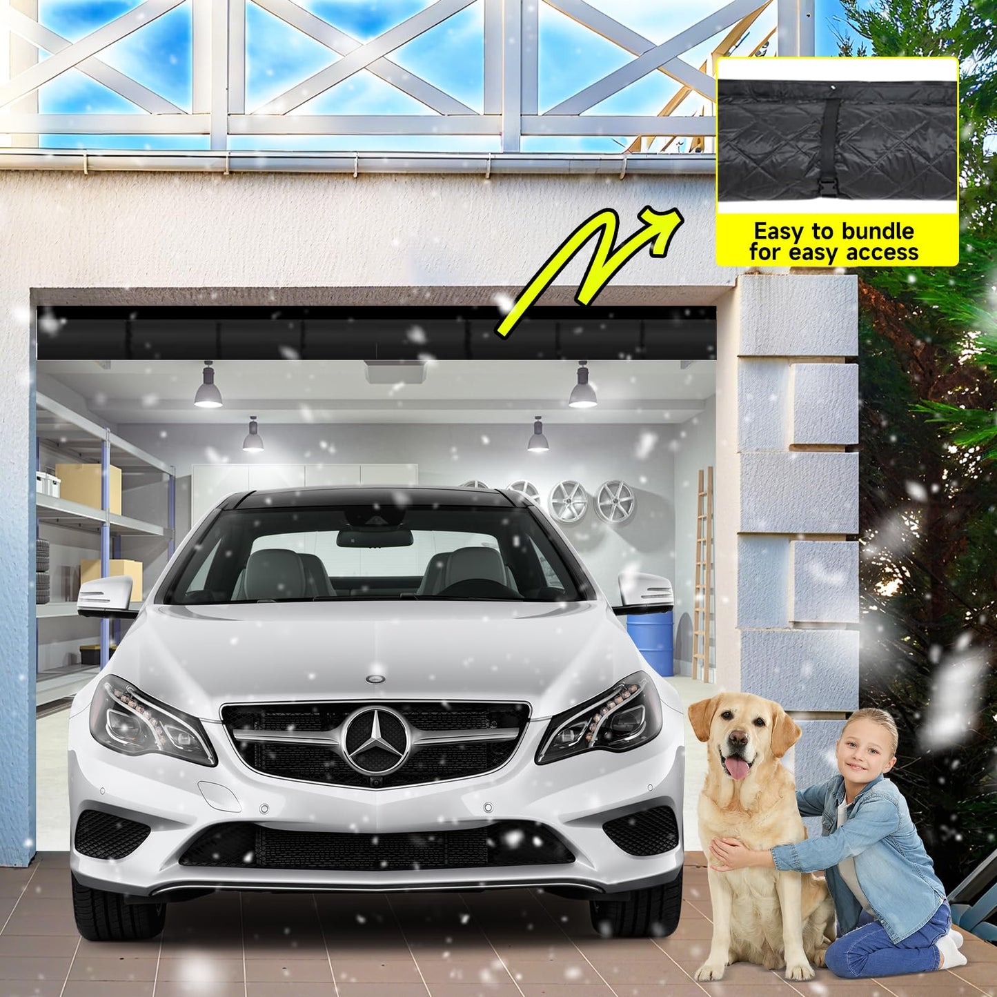 Magnetic Thermal Insulated Door Curtain with Detachable Visible Windows, Thicken Polyester Fiberfill & Durable Oxford Fabric, Hands Free Windproof Door Screen, Fit Doors Size Up to 9 x 7 FT, Black