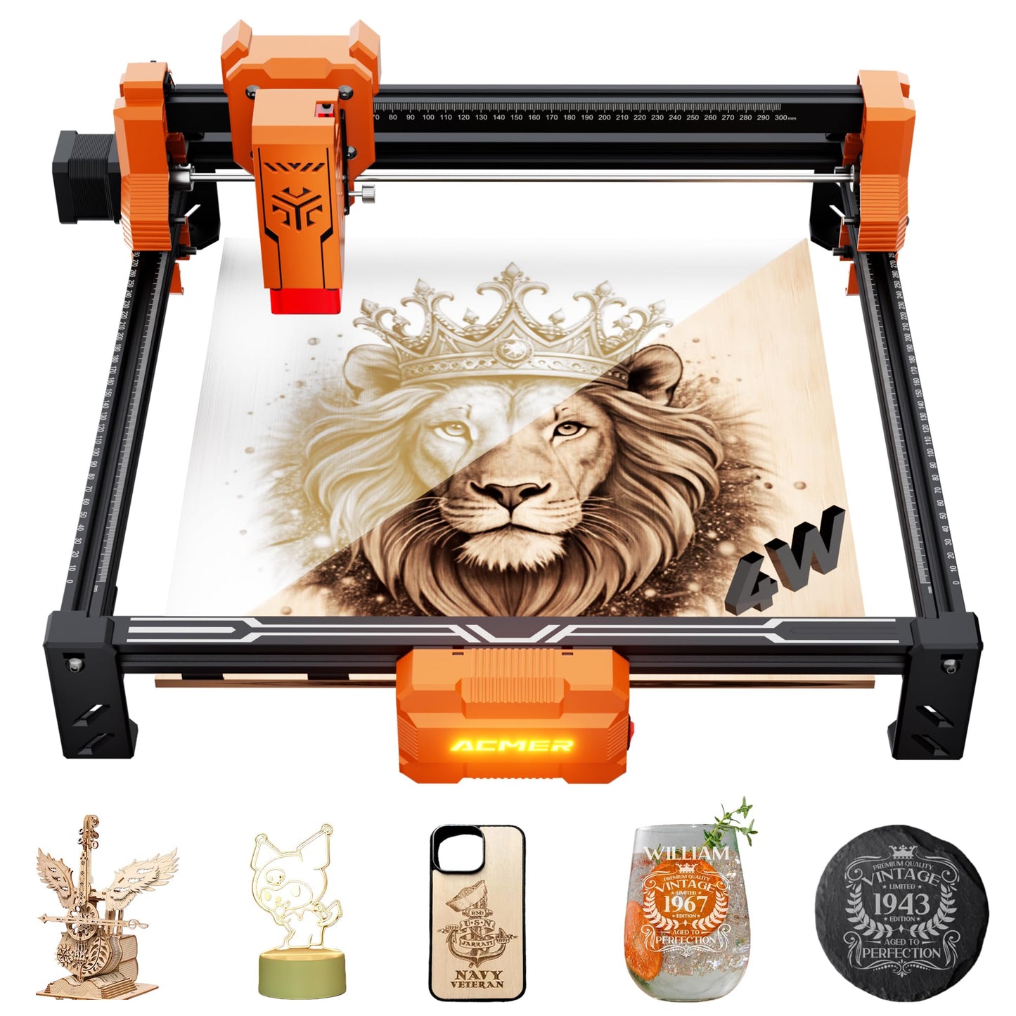 ACMER Laser Engraver Machine, S2 4000mW Lazer Engraving Machine with 300x300mm Working Area, Laser Cutter for Wood, Acrylic, Leather, DIY Crafts & Small Business